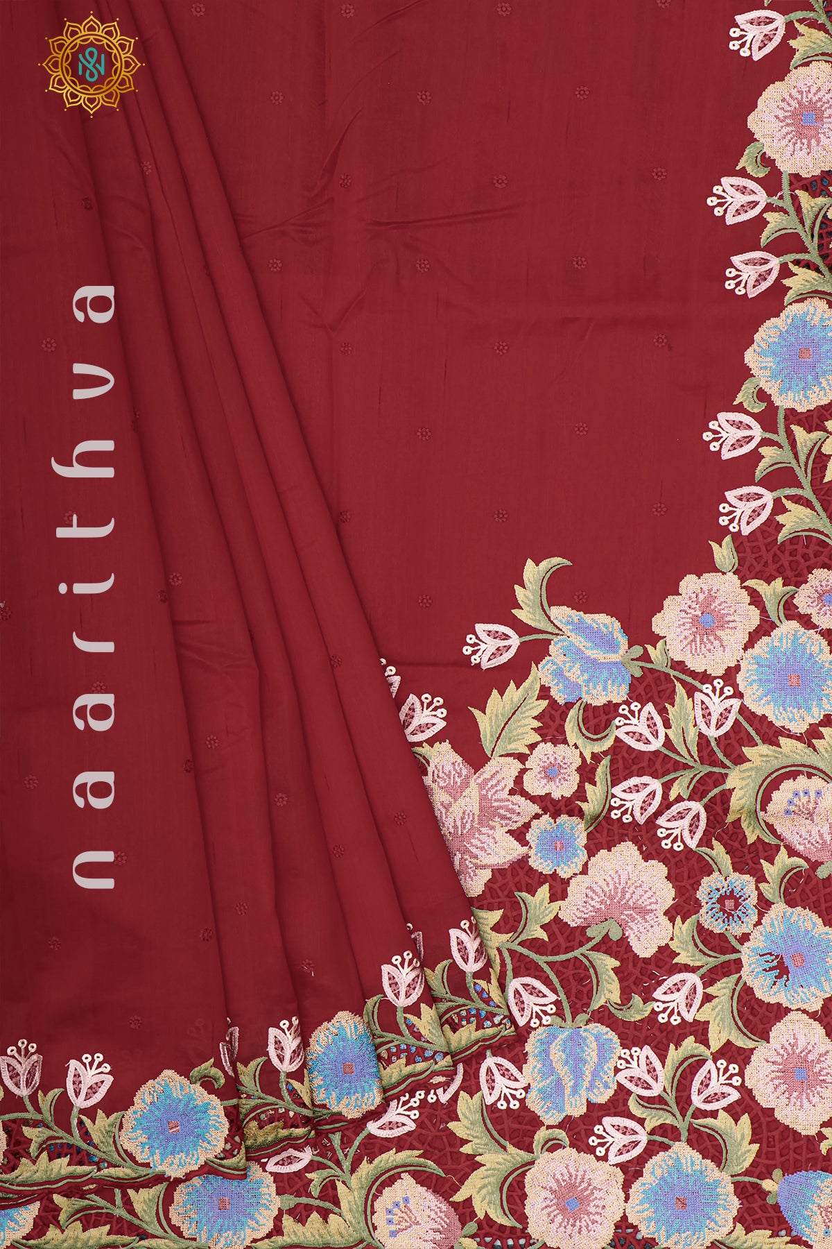 RED - SEMI TUSSAR SILK WITH EMBROIDERY