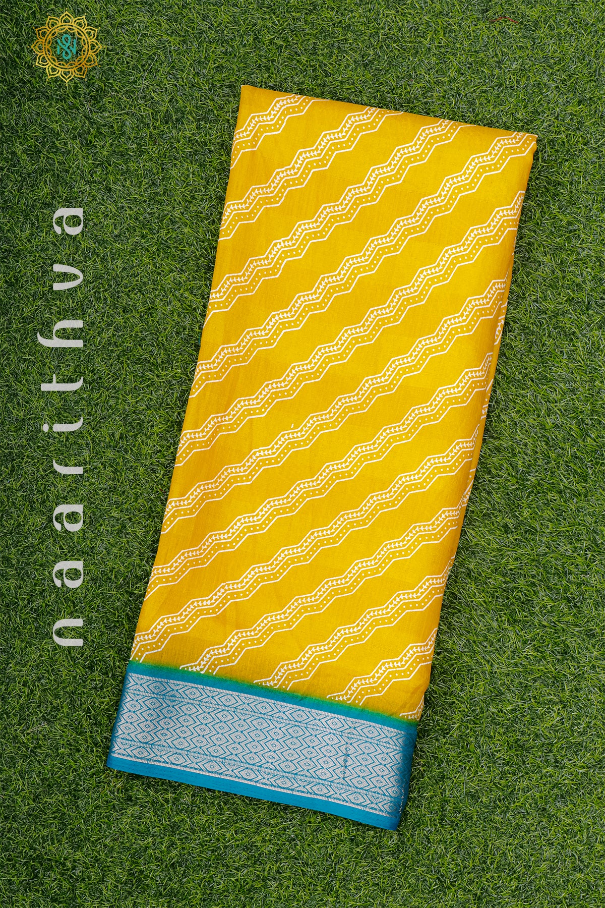 YELLOW WITH SKY BLUE - SEMI GEORGETTE