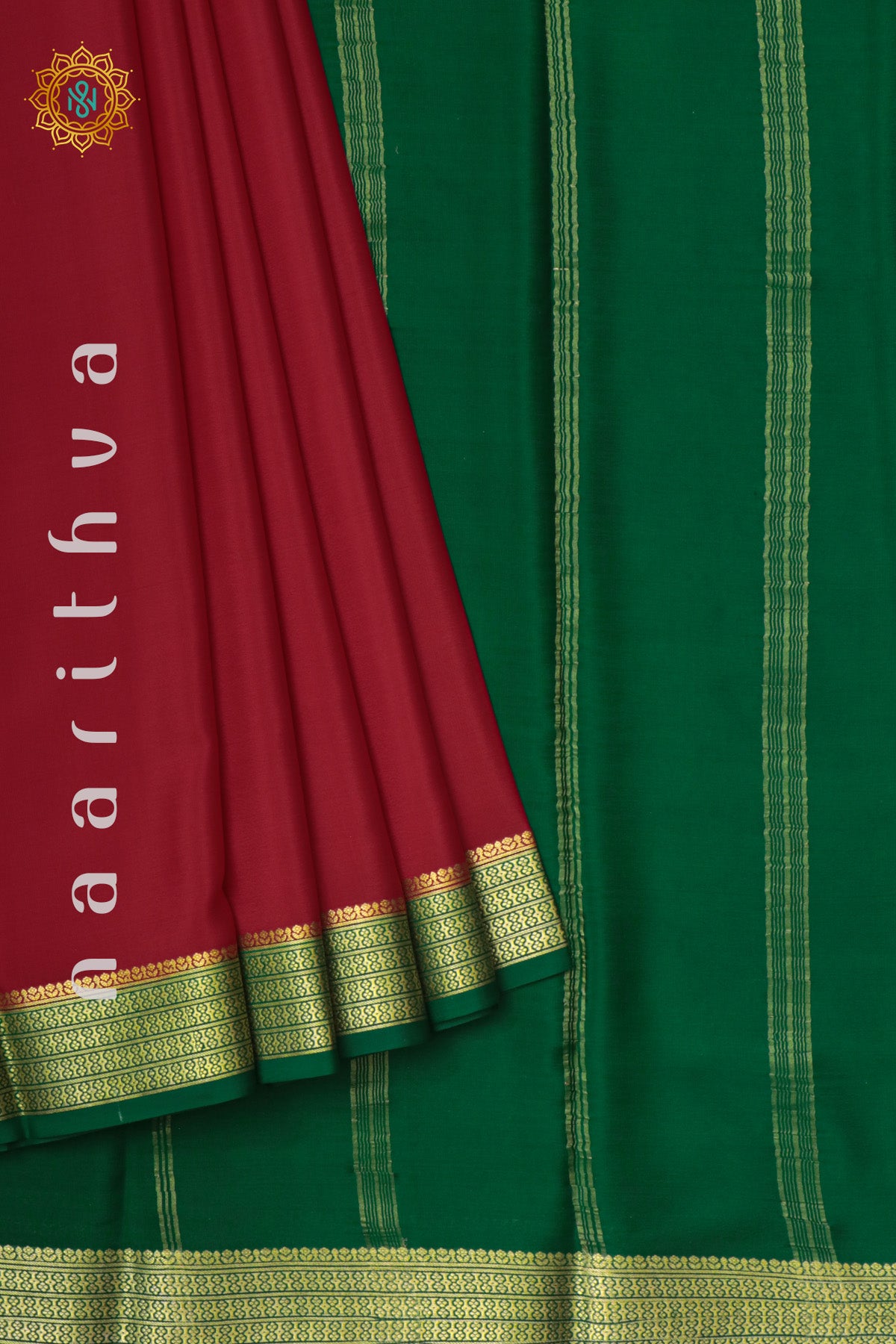 RED WITH GREEN - PURE MYSORE CREPE SILK