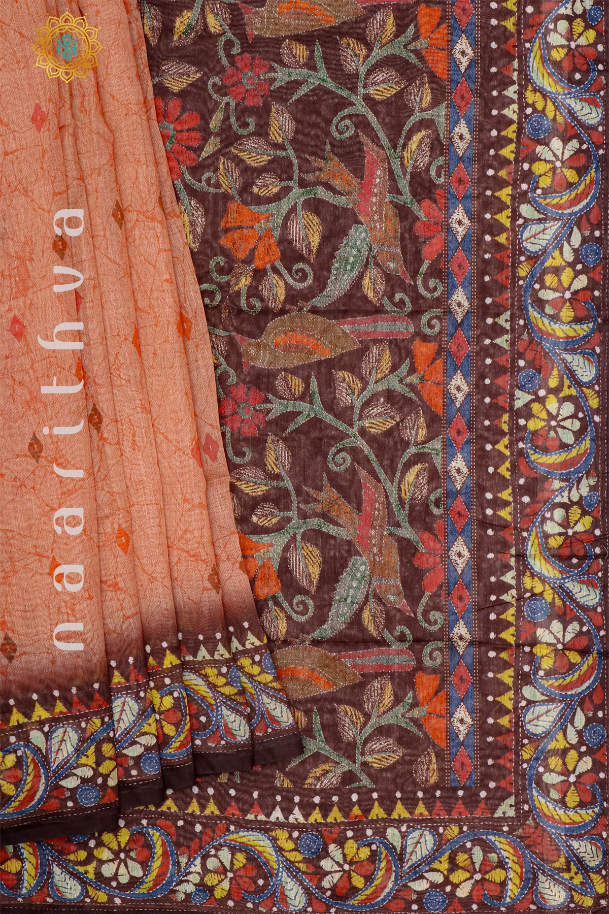 ORANGE WITH BROWN - CHANDERI SILK COTTON