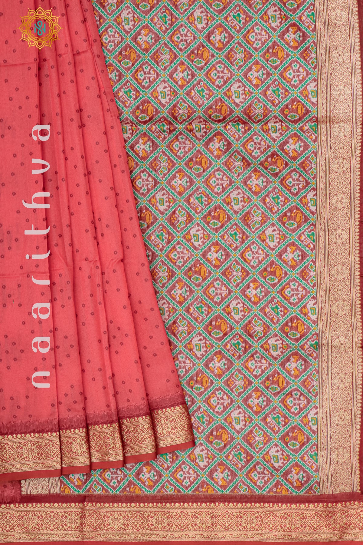 REDDISH PEACH WITH MAROON - SILK COTTON