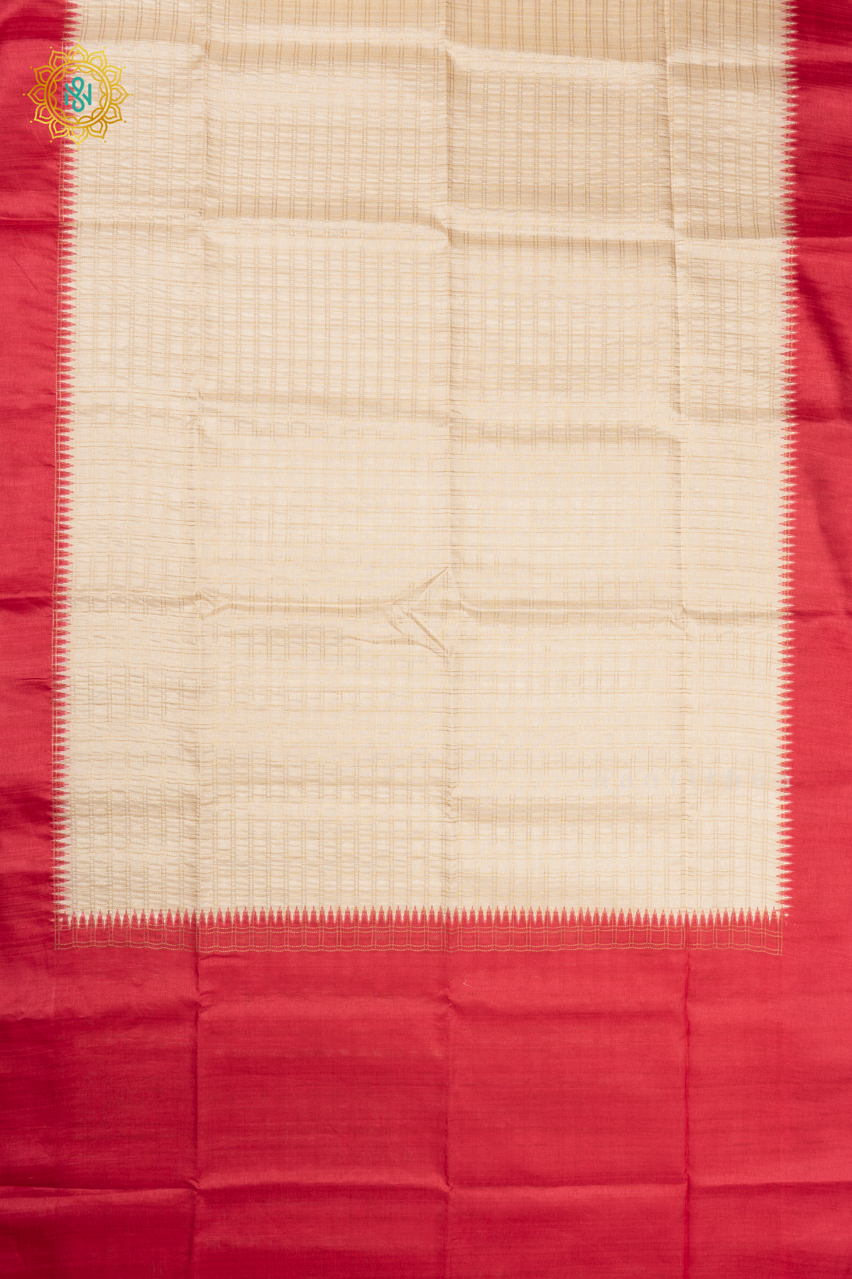 OFF WHITE WITH RED- SEMI TUSSAR SILK