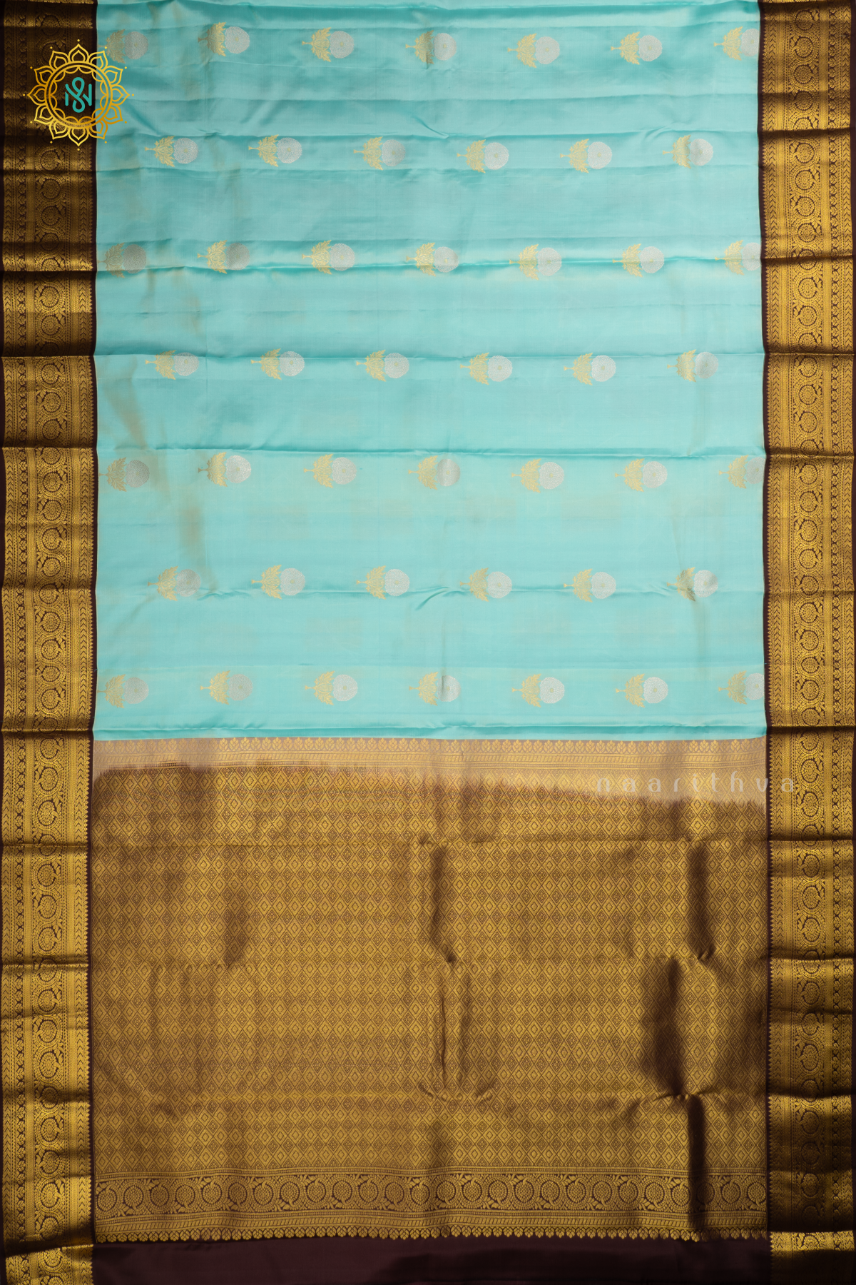 AQUA BLUE WITH DEEP WINE - PURE KANJIVARAM SILK