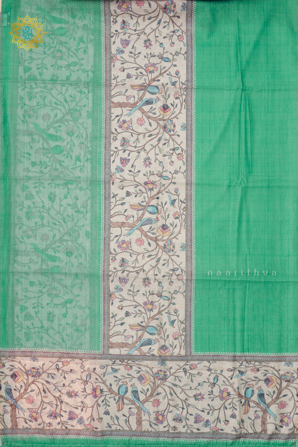 GREEN WITH OFF WHITE - CHANDERI COTTON