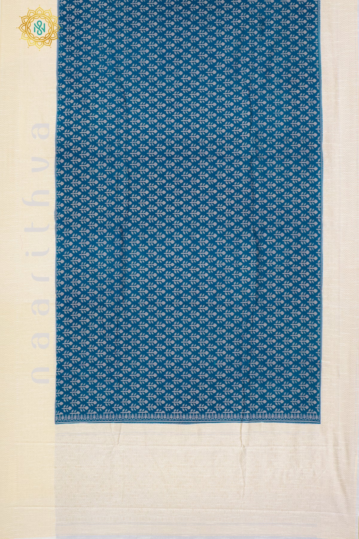 TEAL BLUE WITH OFF WHITE - JUTE COTTON