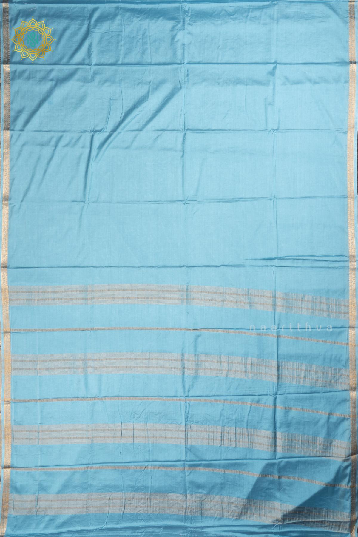 Sky Blue Semi Mysore Crepe Silk with Plain Body and Zari Border