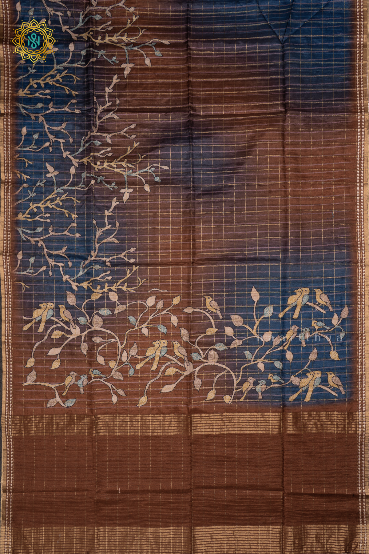 LIGHT BROWN - KOTHA TUSSAR SAREE WITH PRINTED AND ZARI CHECKS BODY, THREAD WOVEN BORDER