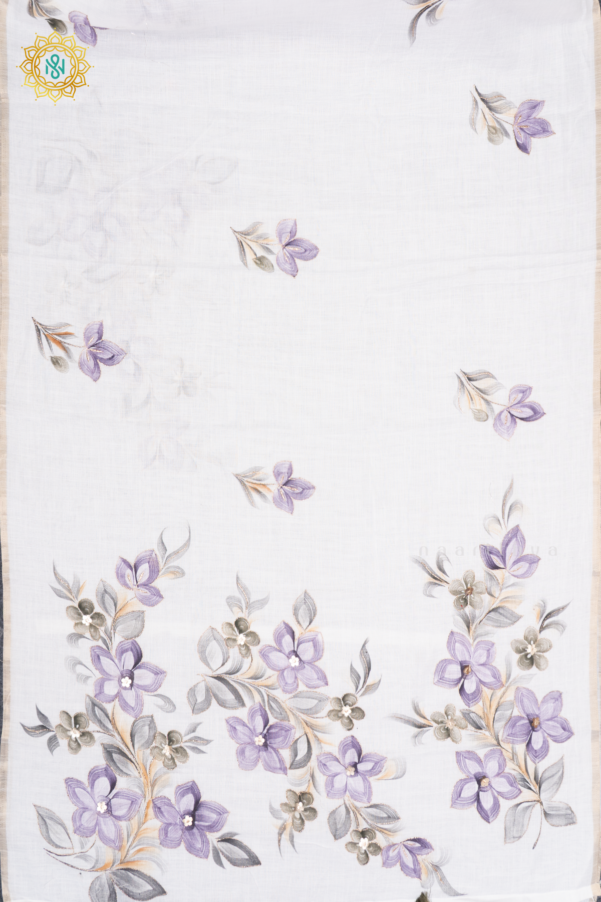 WHITE WITH PURPLE - LINEN BY COTTON