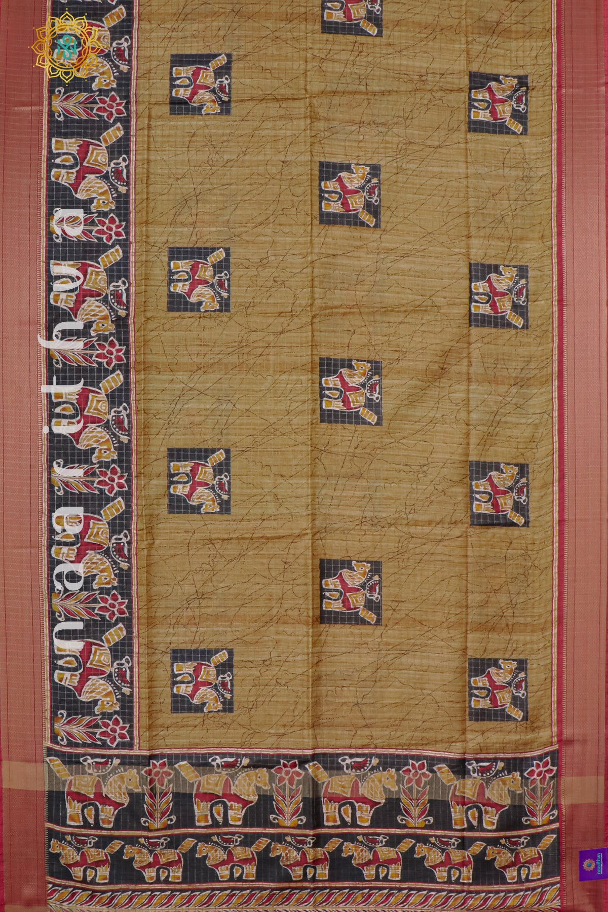 MUSTARD WITH RED - SEMI TUSSAR SILK