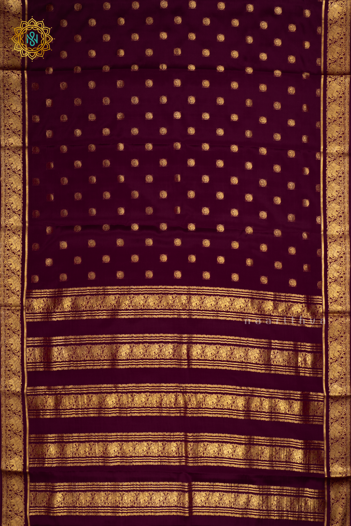 Deep Wine Pure Mysore Crepe Silk Saree With Zari Buttas On The Body and Zari Border