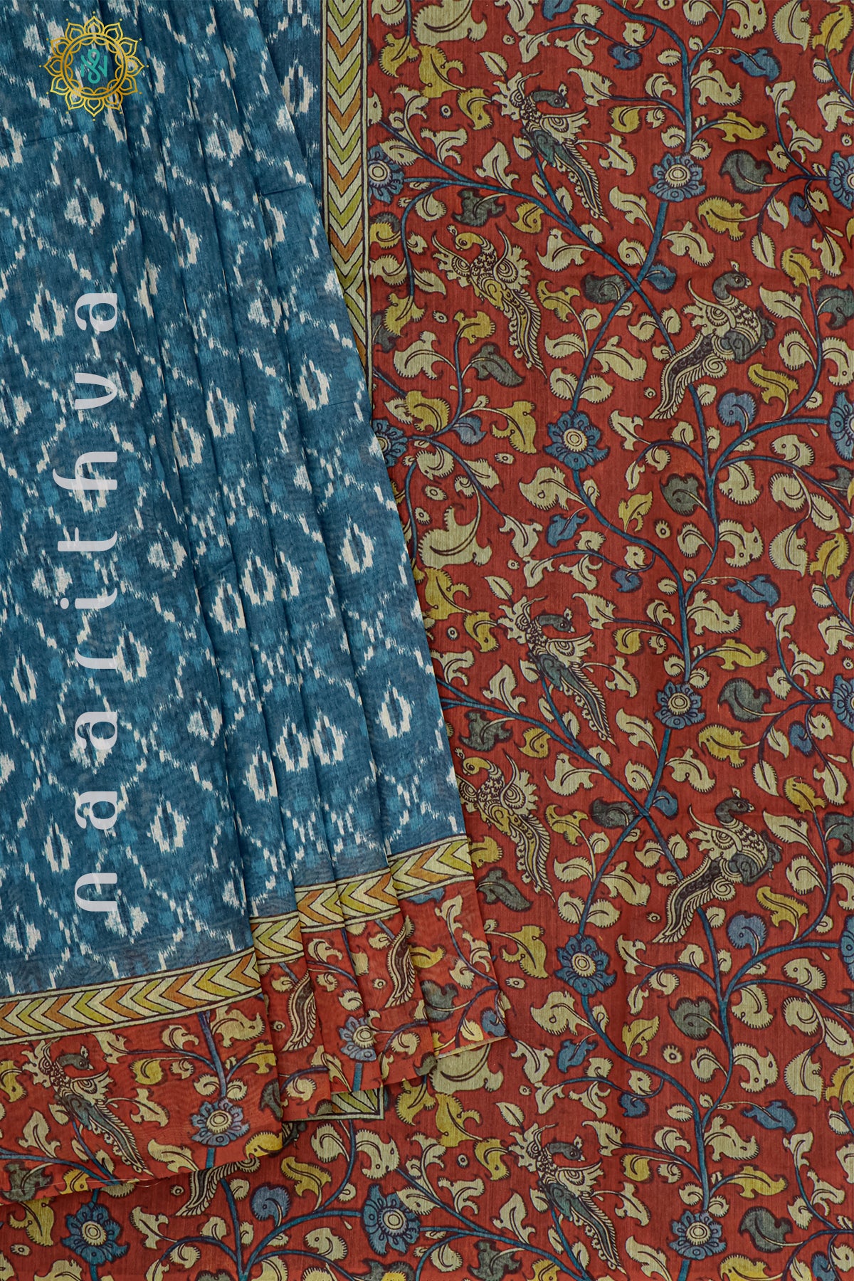 BLUE WITH RED - CHANDERI SILK COTTON