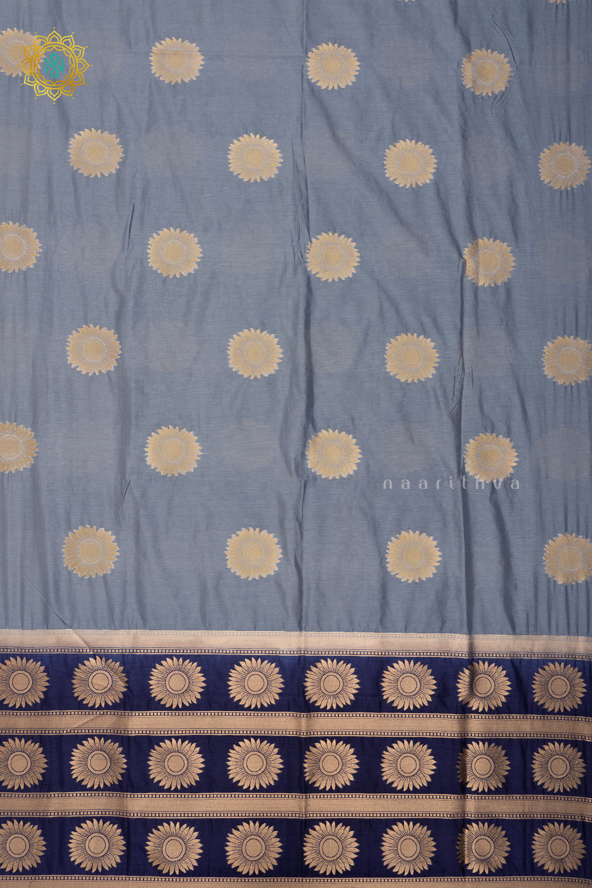 GREY WITH NAVY BLUE - SEMI RAW SILK