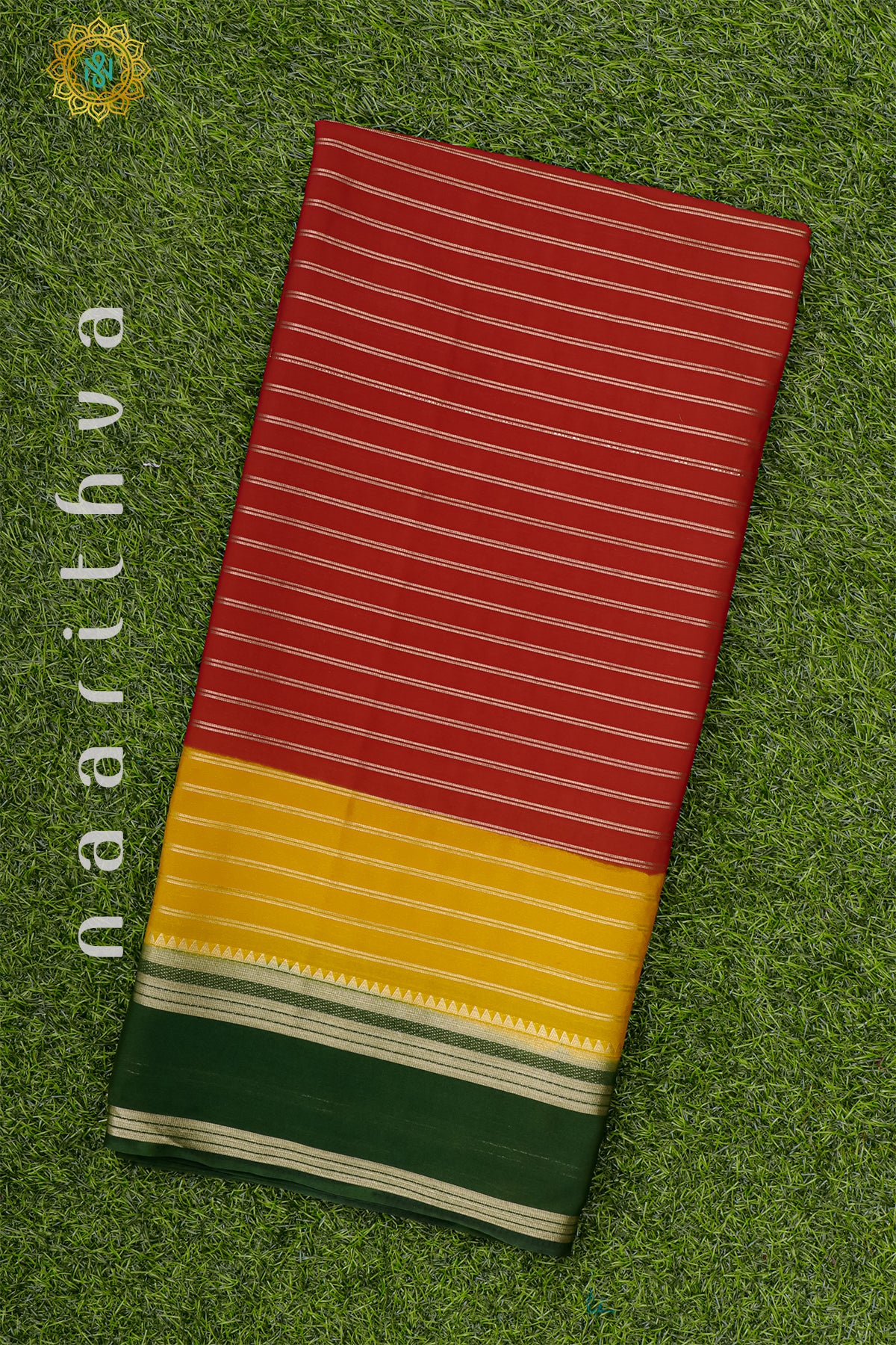 RED WITH YELLOW & GREEN - SEMI MYSORE CREPE SILK