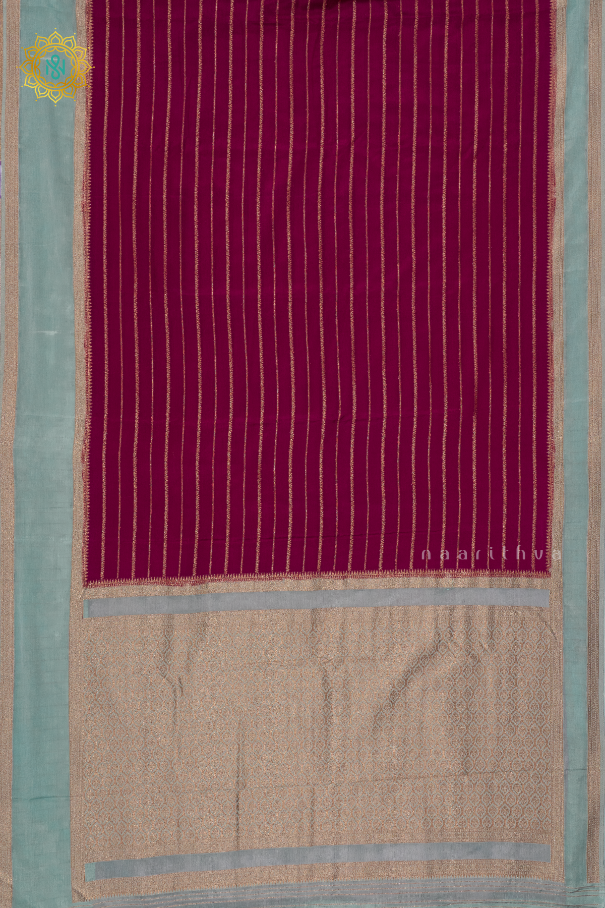 WINE WITH AQUA BLUE - SEMI CREPE GEORGETTE