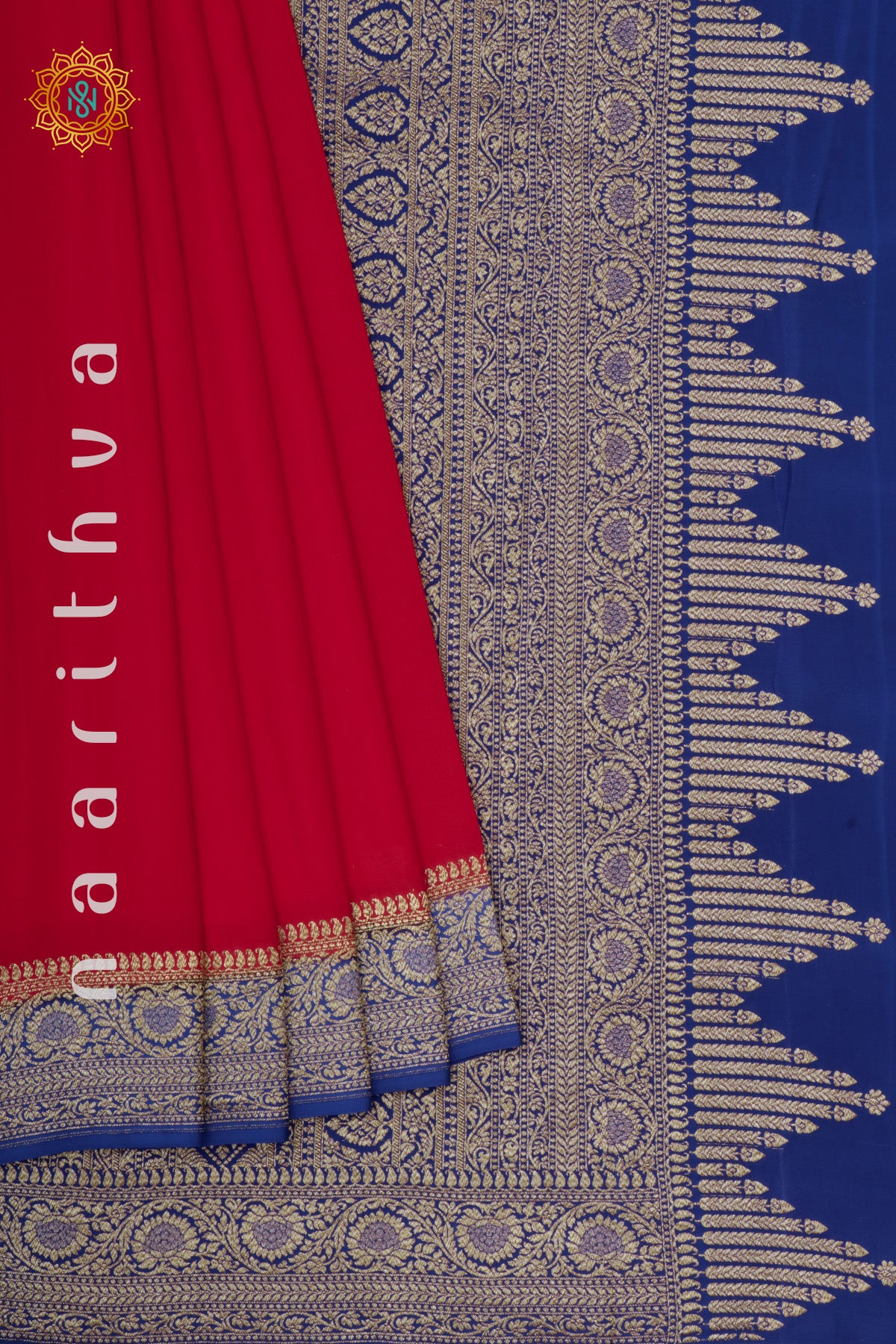 RED WITH BLUE - PURE BANARASI CREPE SILK