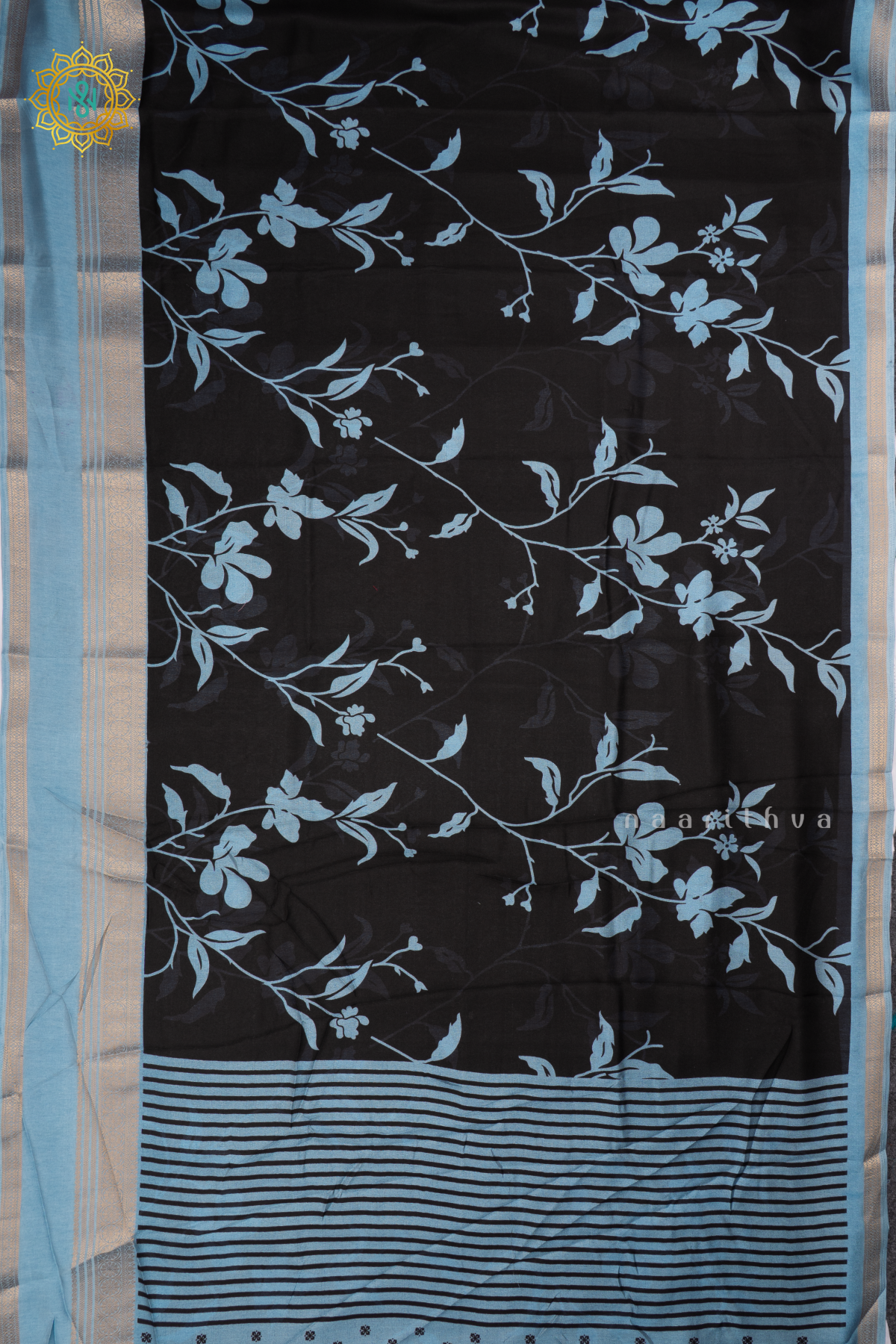 BLACK WITH BLUE - SEMI GEORGETTE