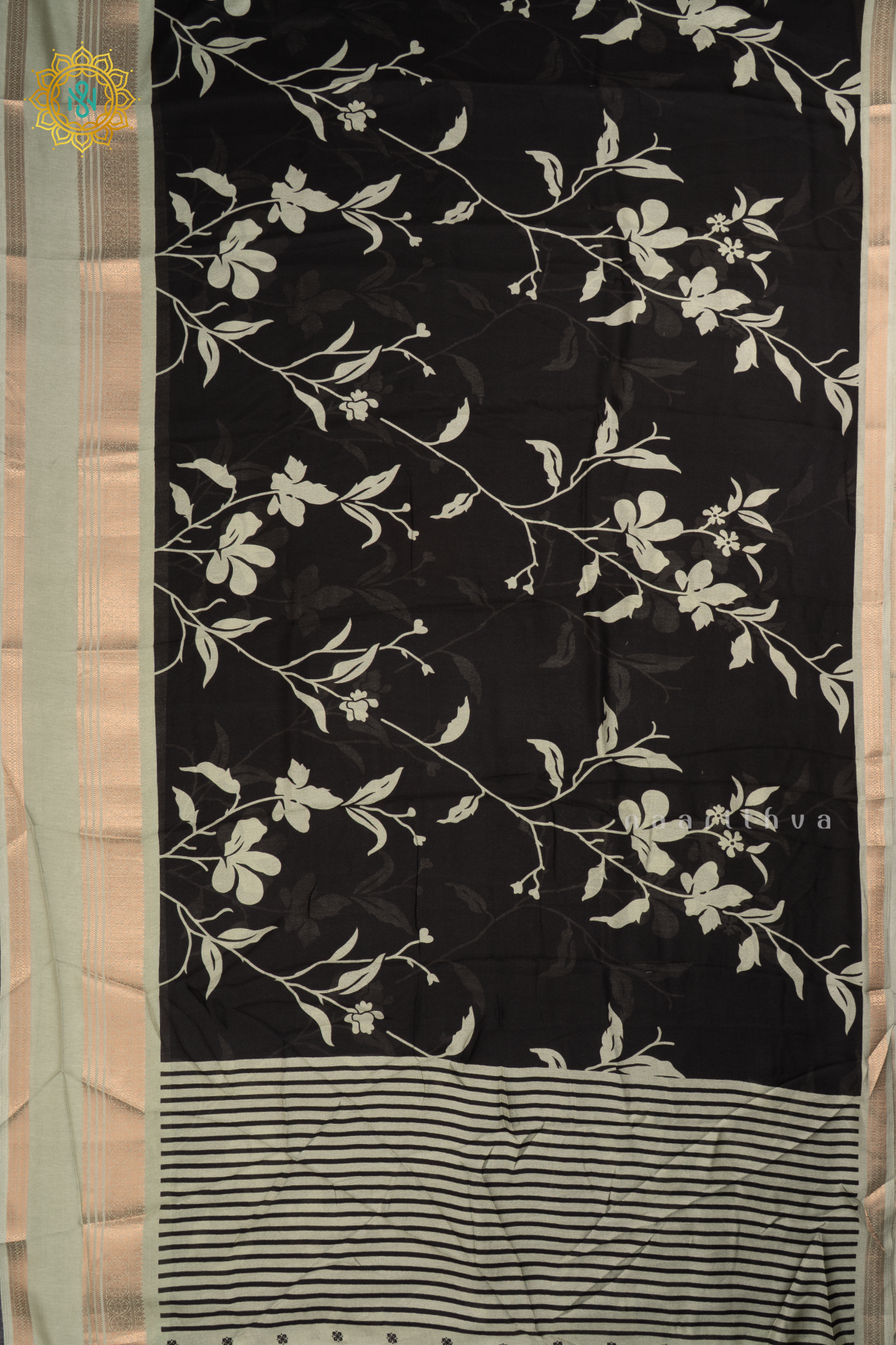 BLACK WITH SAGE GREEN - SEMI GEORGETTE