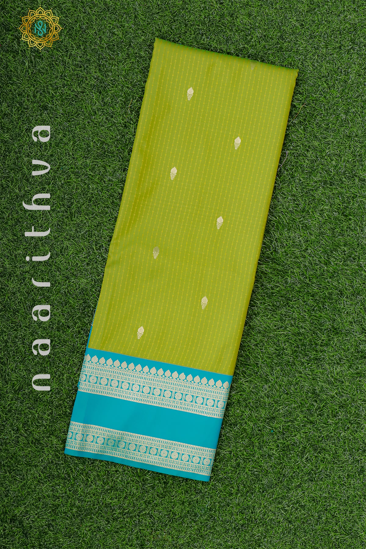 PARROT GREEN WITH AQUA BLUE - SEMI SILK