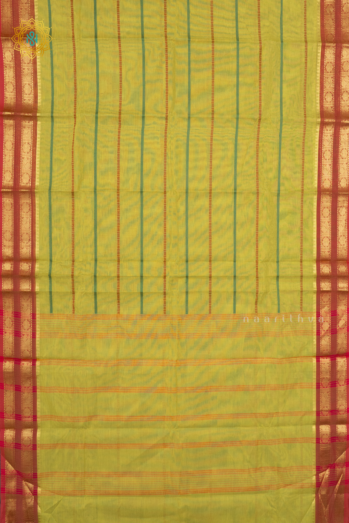 LIME GREEN WITH RED - CHETTINAD COTTON