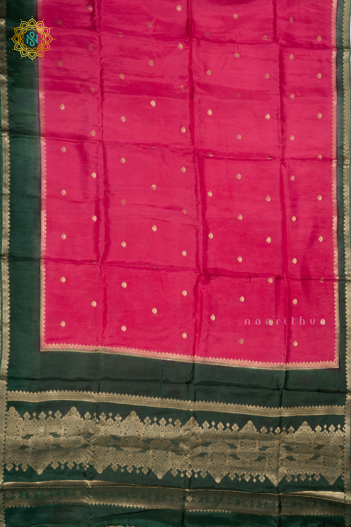 RANI PINK WITH BOTTLE GREEN - DOLA SILK