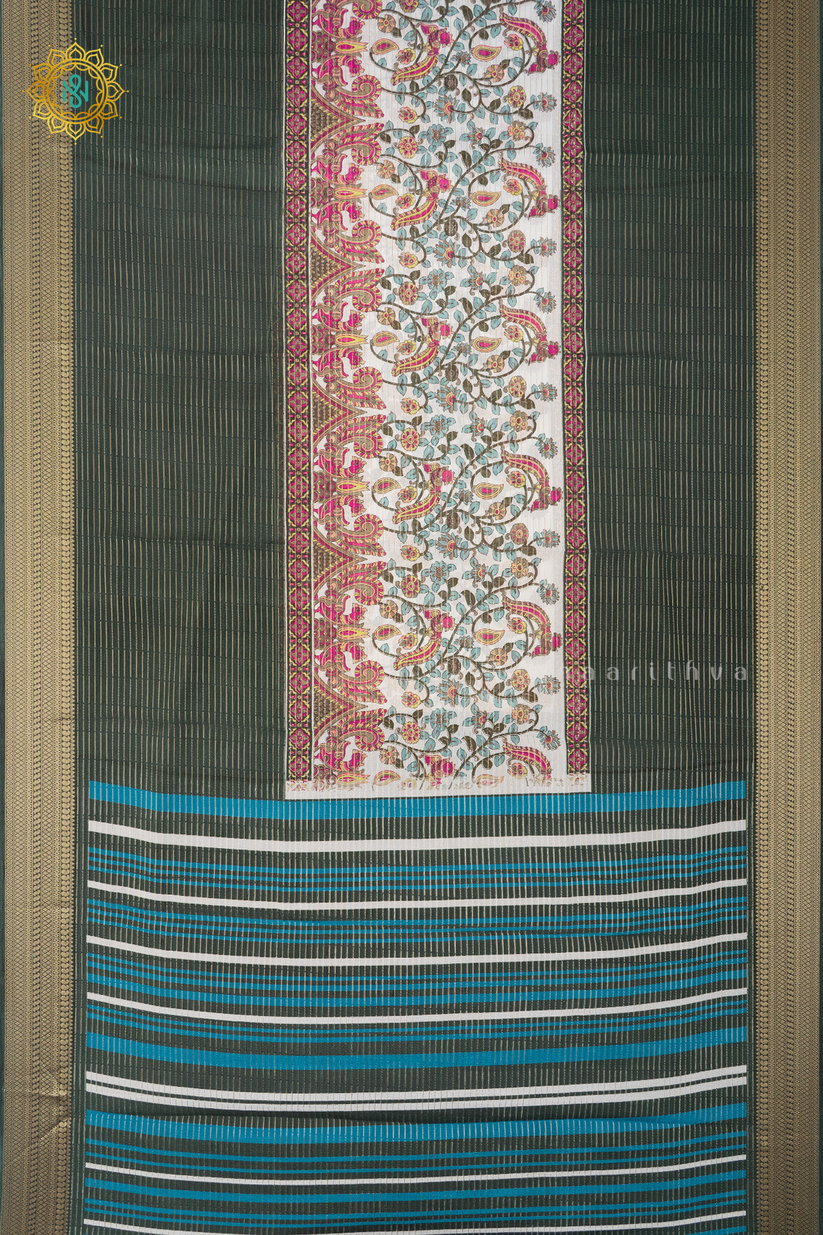 BOTTLE GREEN WITH AQUA BLUE - SEMI GEORGETTE