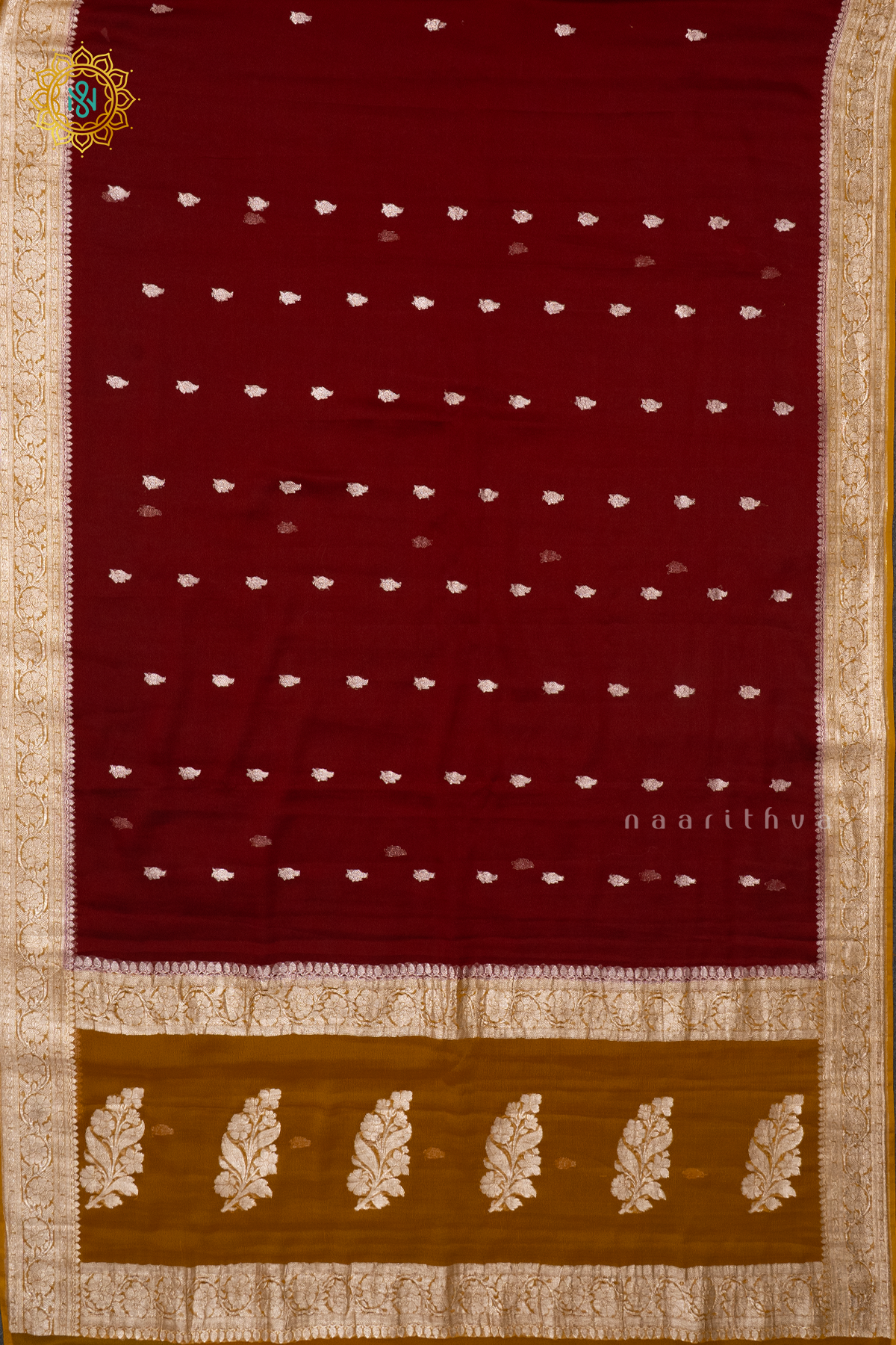 MAROON WITH MUSTARD - PURE BANARASI CHIFFON