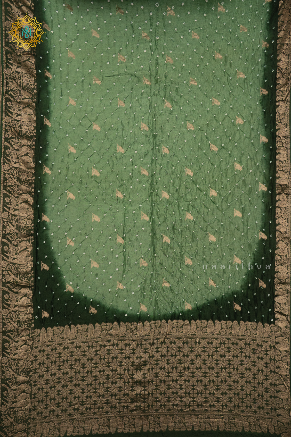 PISTA GREEN WITH BOTTLE GREEN - SEMI TUSSAR WITH BANDHINI TIE & DYE