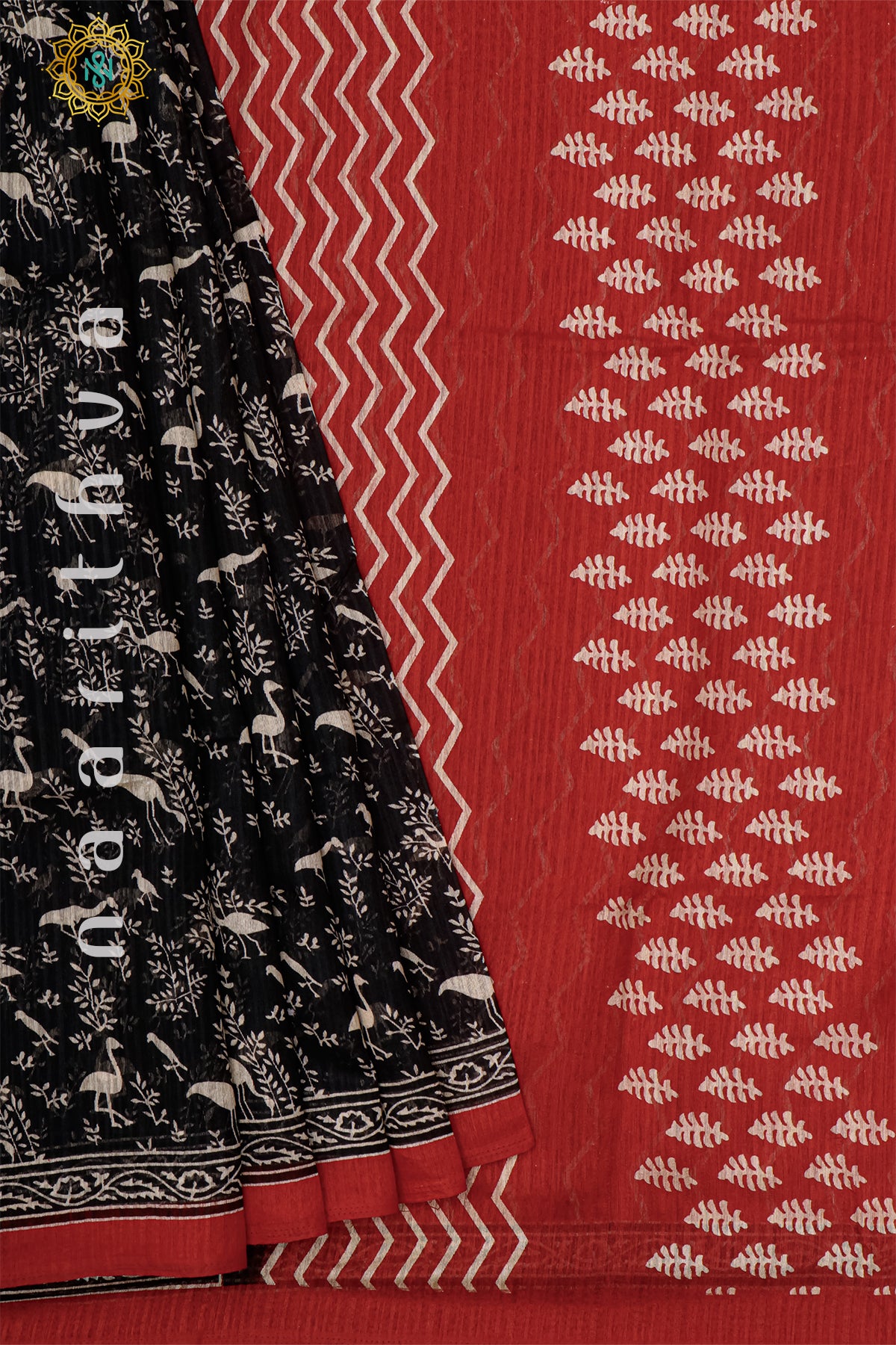 BLACK WITH RED -JUTE COTTON