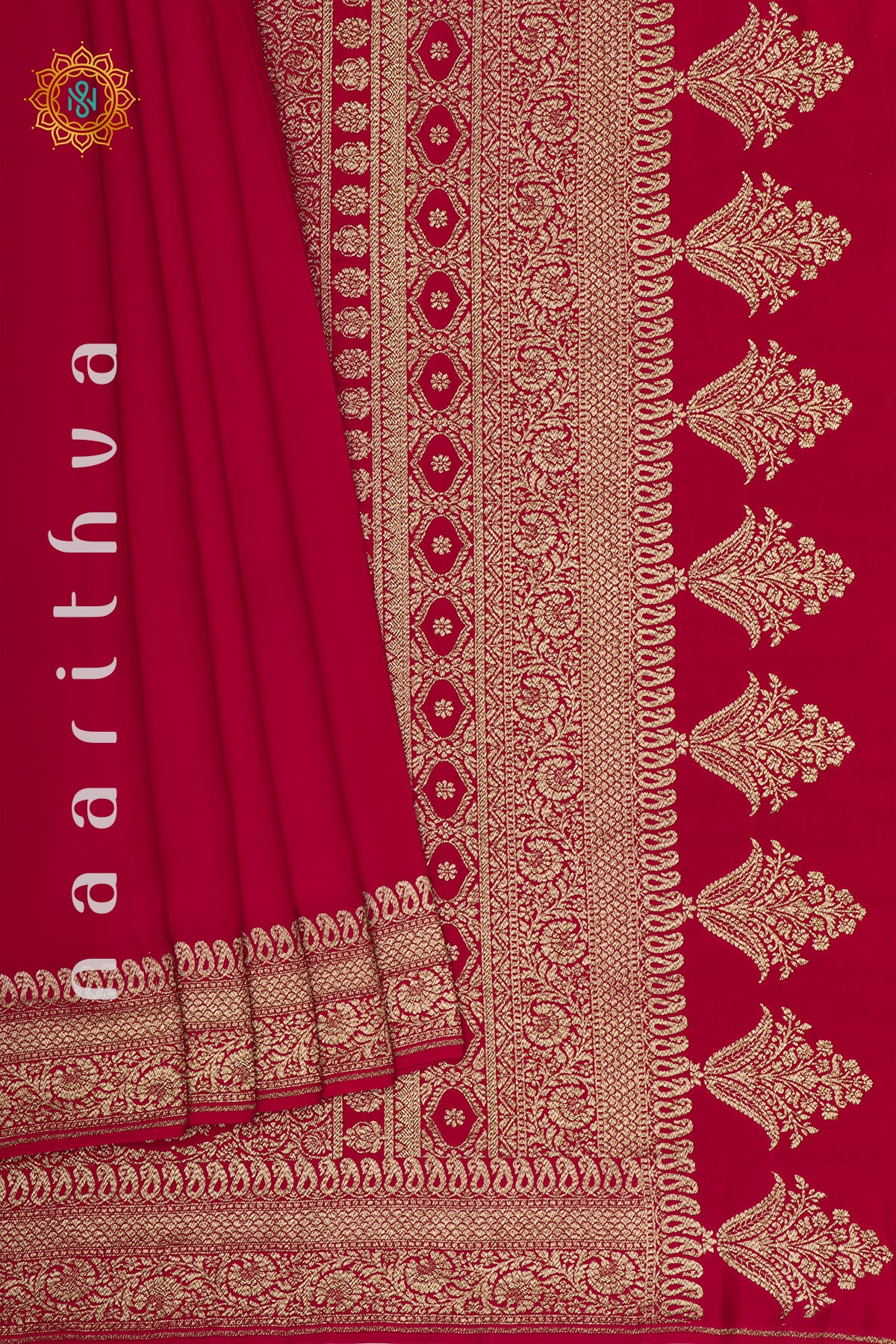 RED WITH YELLOW - PURE BANARASI CREPE SILK