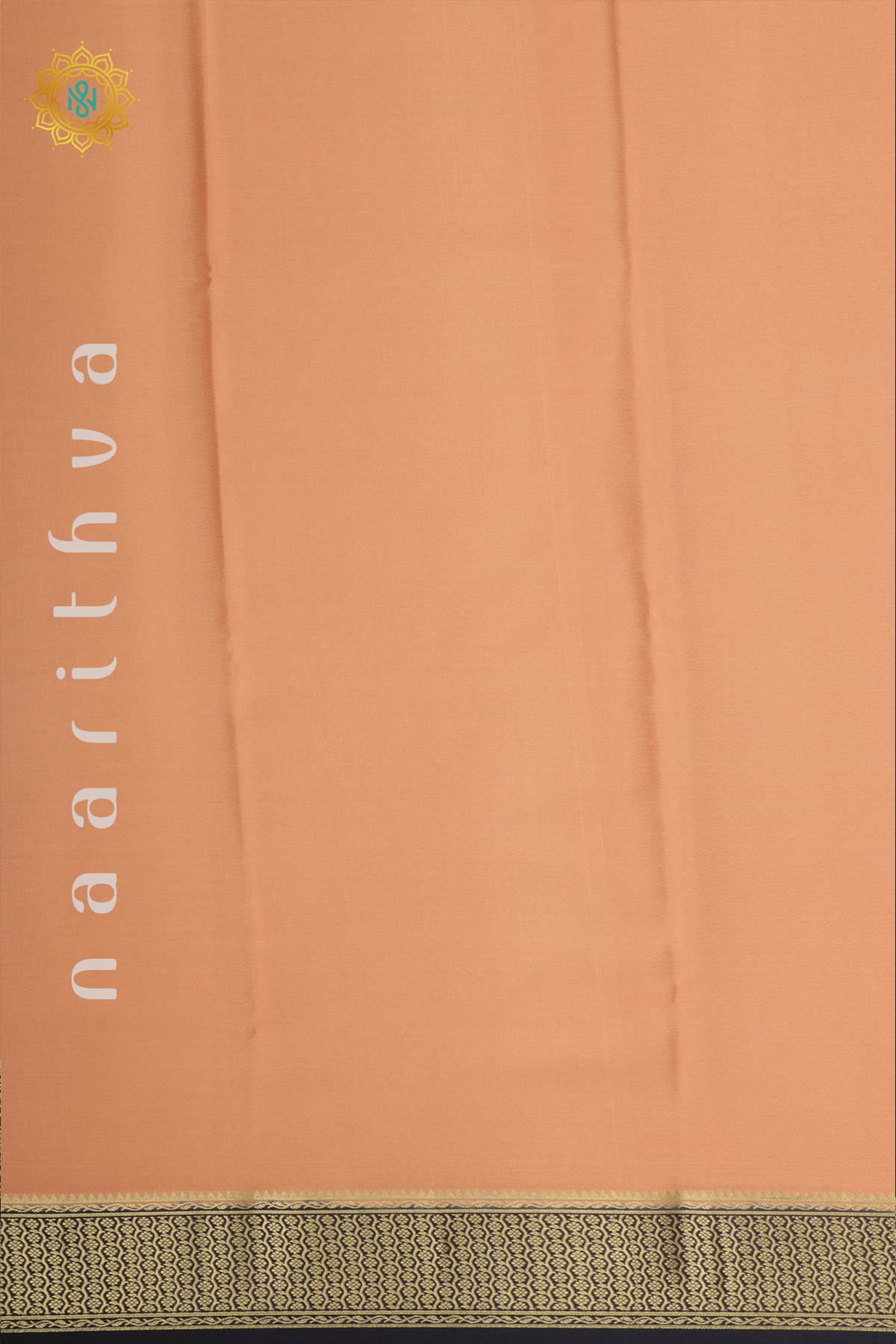 PEACH WITH BLACK - PURE MYSORE CREPE SILK