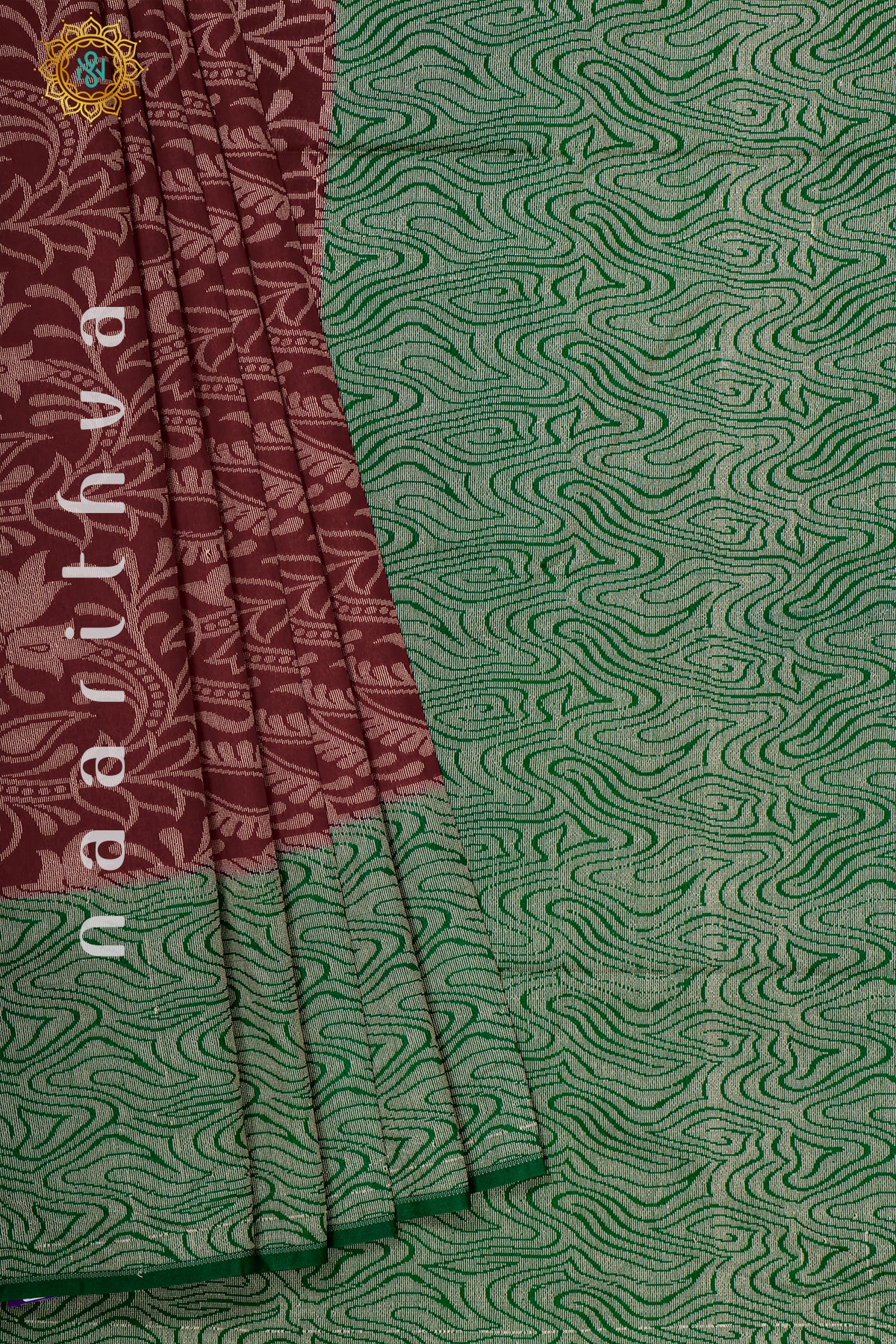 MAROON WITH GREEN - JUTE COTTON
