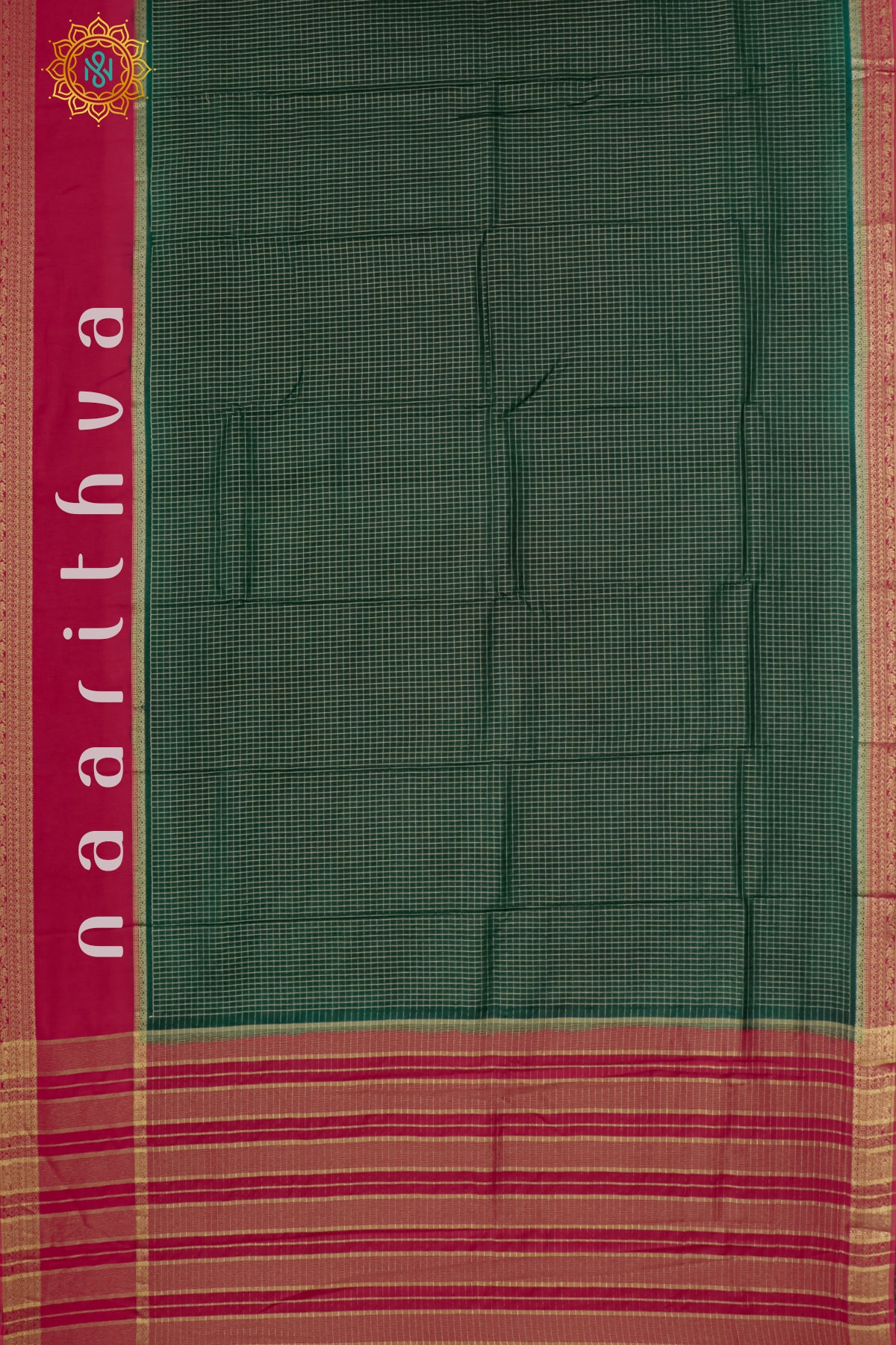 BOTTLE GREEN WITH RED - SEMI DOLA SILK