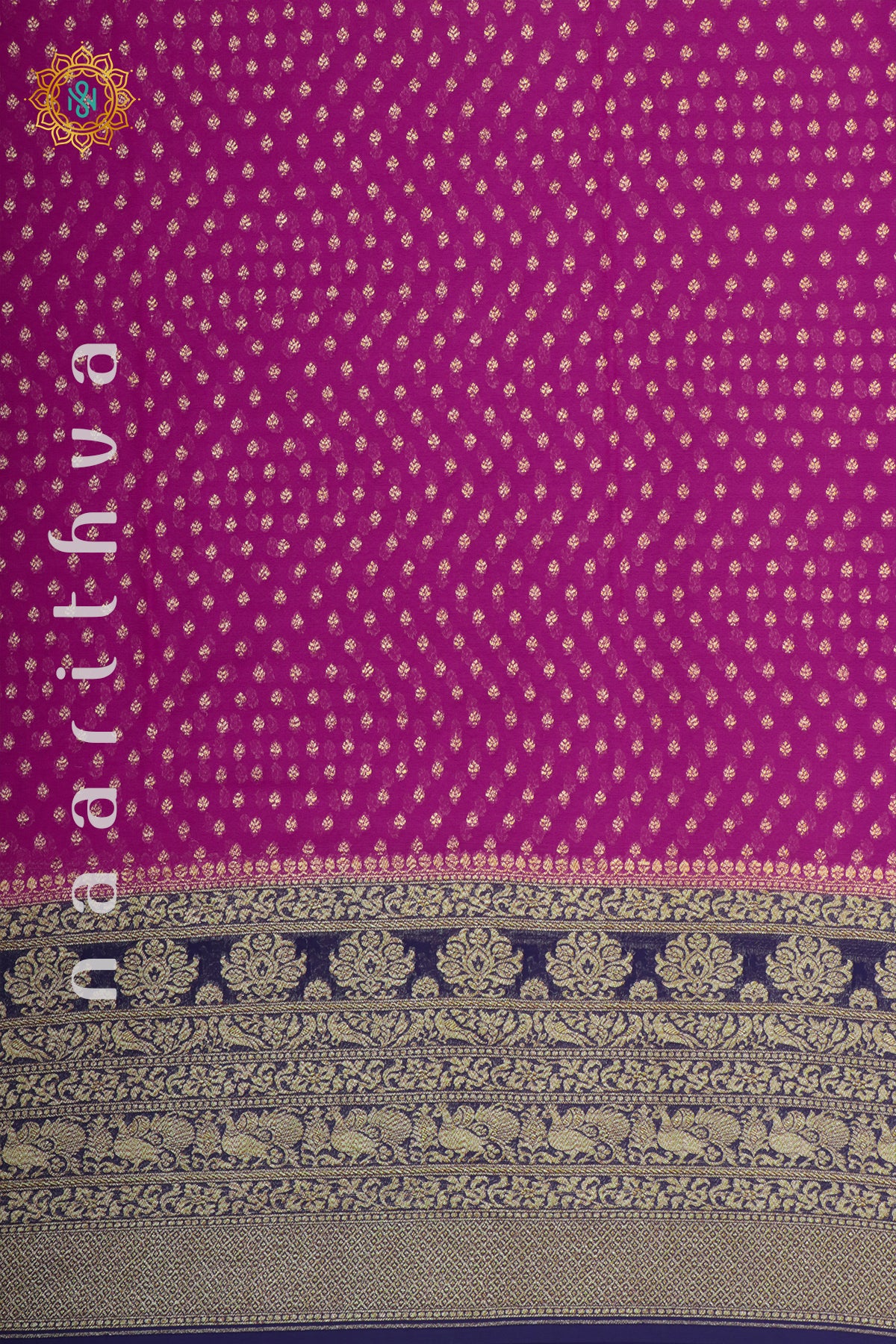 PINK WITH NAVY BLUE - PURE BANARASI KHADDI GEORGETTE