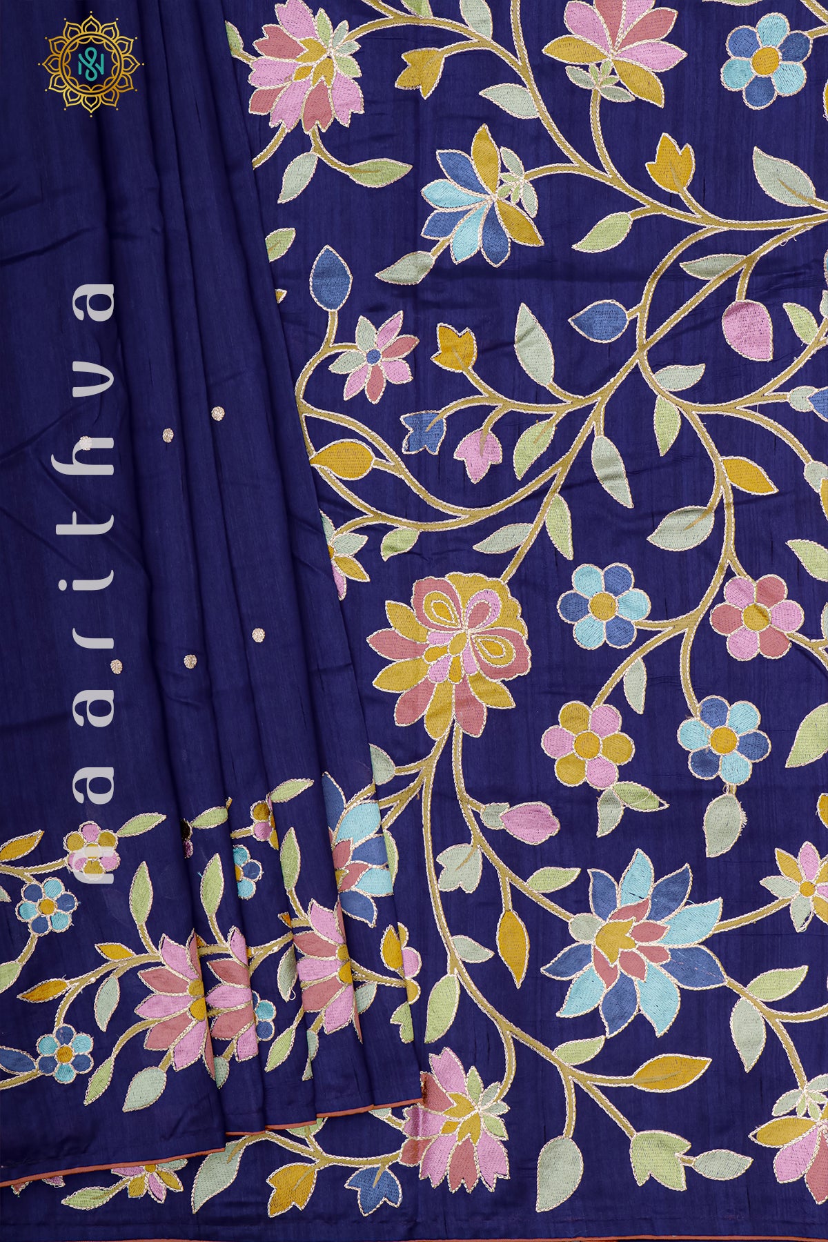 BLUE - SEMI TUSSAR SILK WITH EMBROIDERY