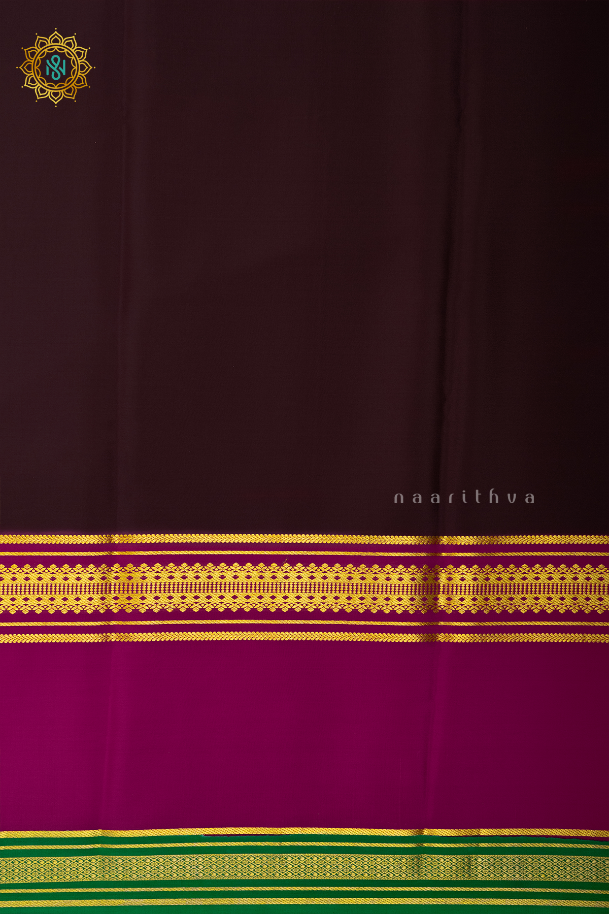 DEEP WINE WITH PINK & GREEN - PURE MYSORE CREPE SILK