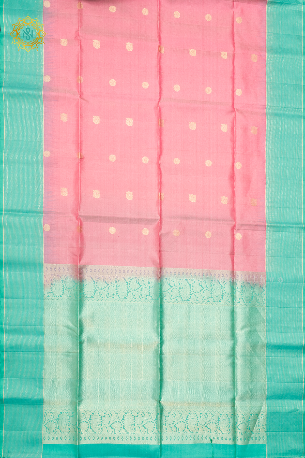 LIGHT PINK WITH AQUA GREEN - PURE KANJIVARAM SOFT SILK
