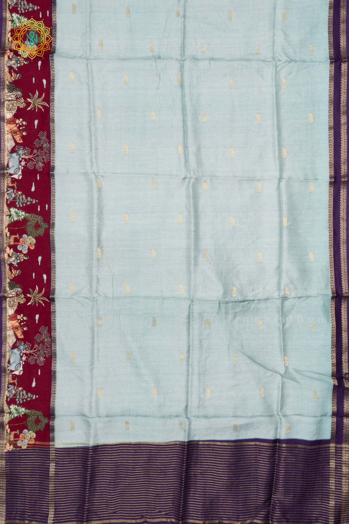 AQUA BLUE WITH PURPLE - SEMI CREPE SILK