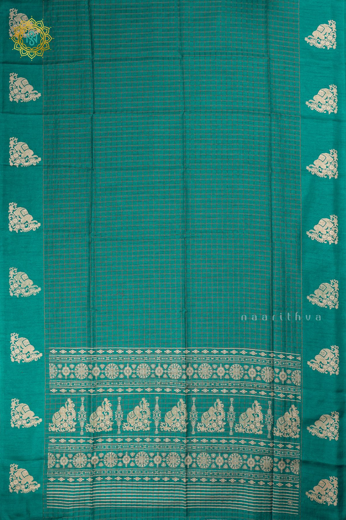 Aqua Blue - Dola Silk Saree Allover Zari Checks and Printed Pallu with Satin Printed Border