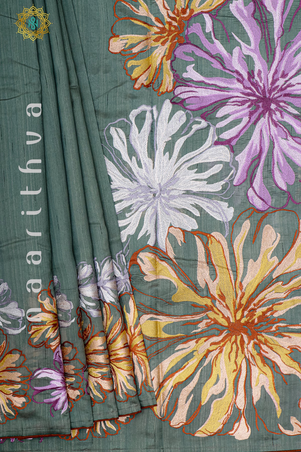 SAGE GREEN - SEMI TUSSAR SILK WITH EMBROIDERY