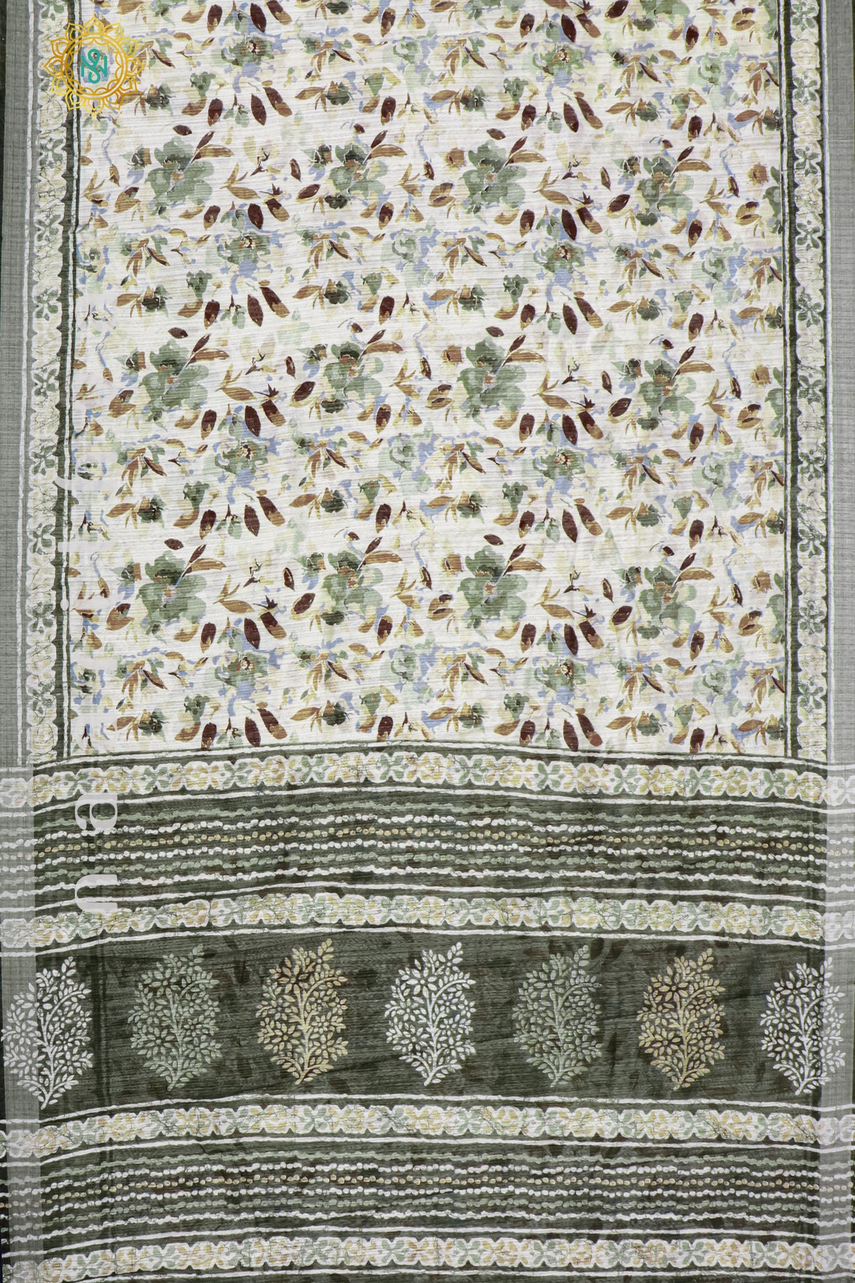 WHITE WITH GREEN - JUTE COTTON