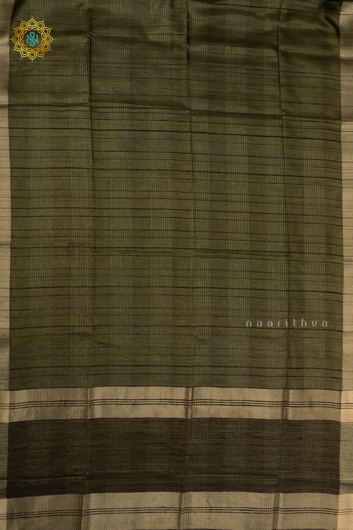 Green Semi Tussar Silk Saree With Zari Stripes On The Body And Zari Border