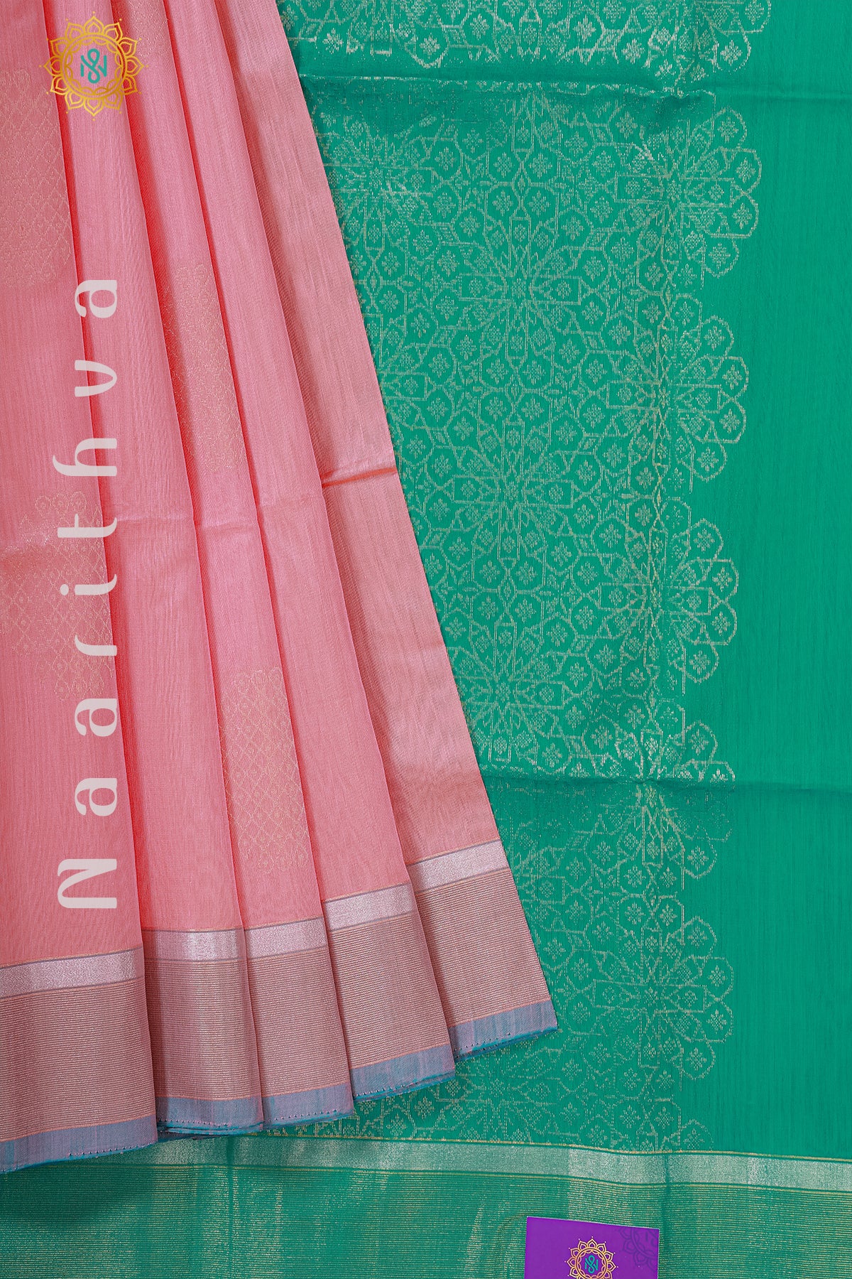 PEACH WITH CYAN GREEN - SILK COTTON