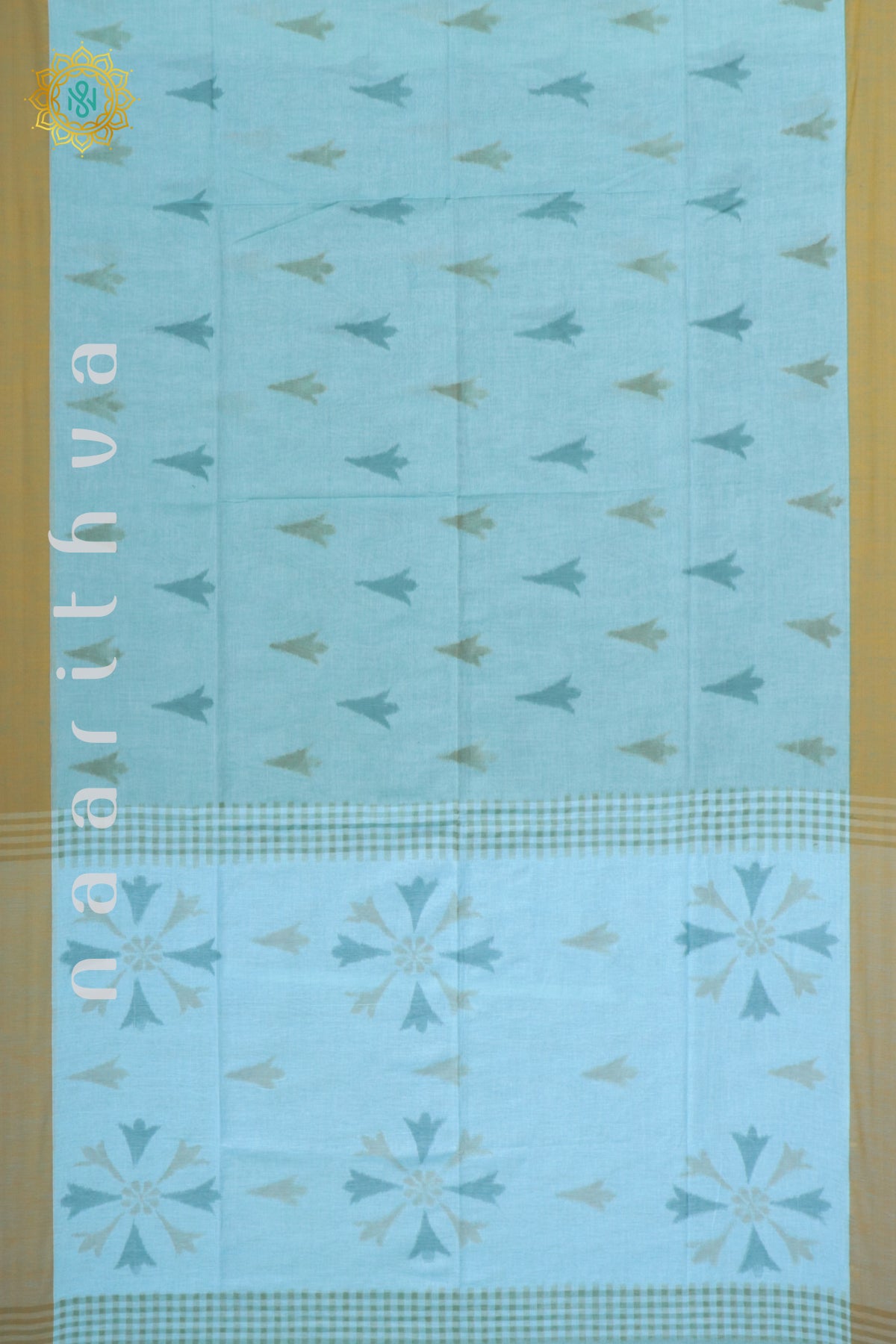 AQUA BLUE WITH BEIGE - MUL COTTON