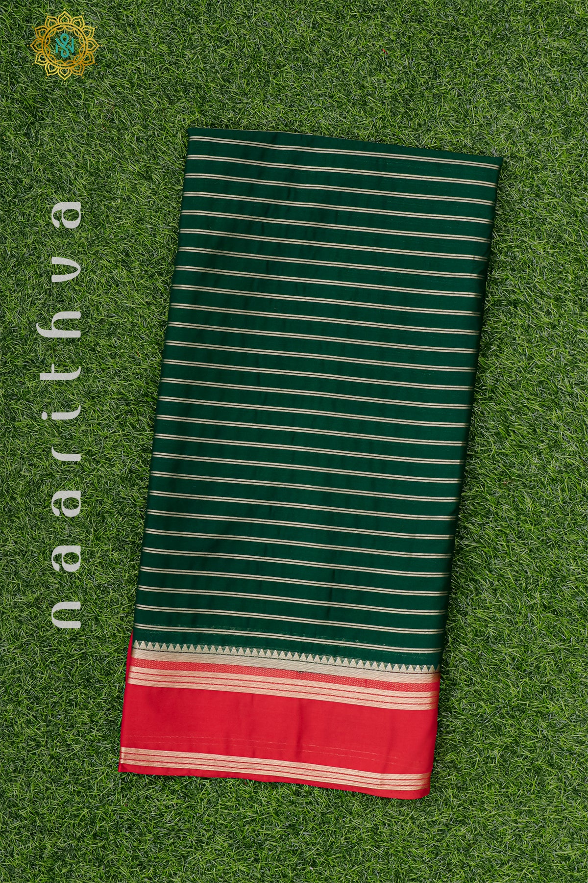 BOTTLE GREEN WITH RED - SEMI MYSORE CREPE SILK