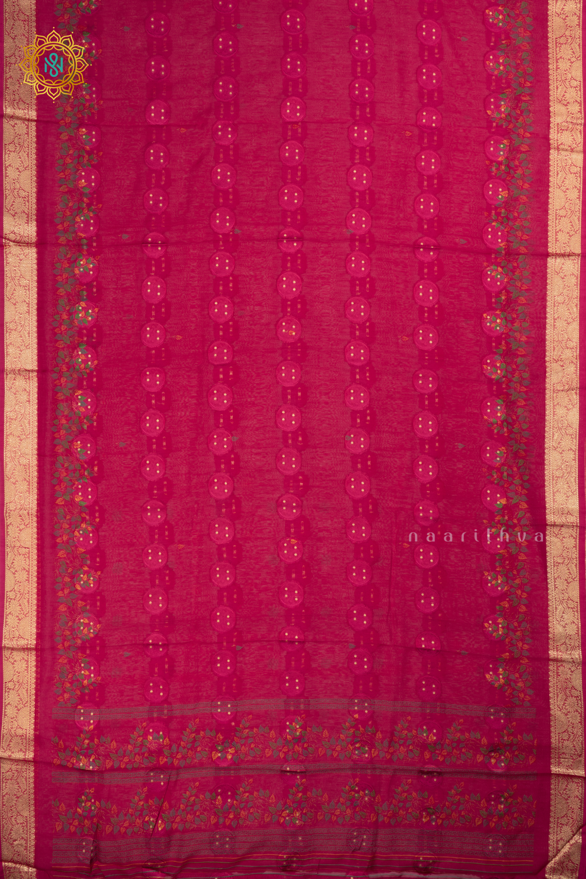 Pink Semi Georgette Saree With Printed Body And Zari Border