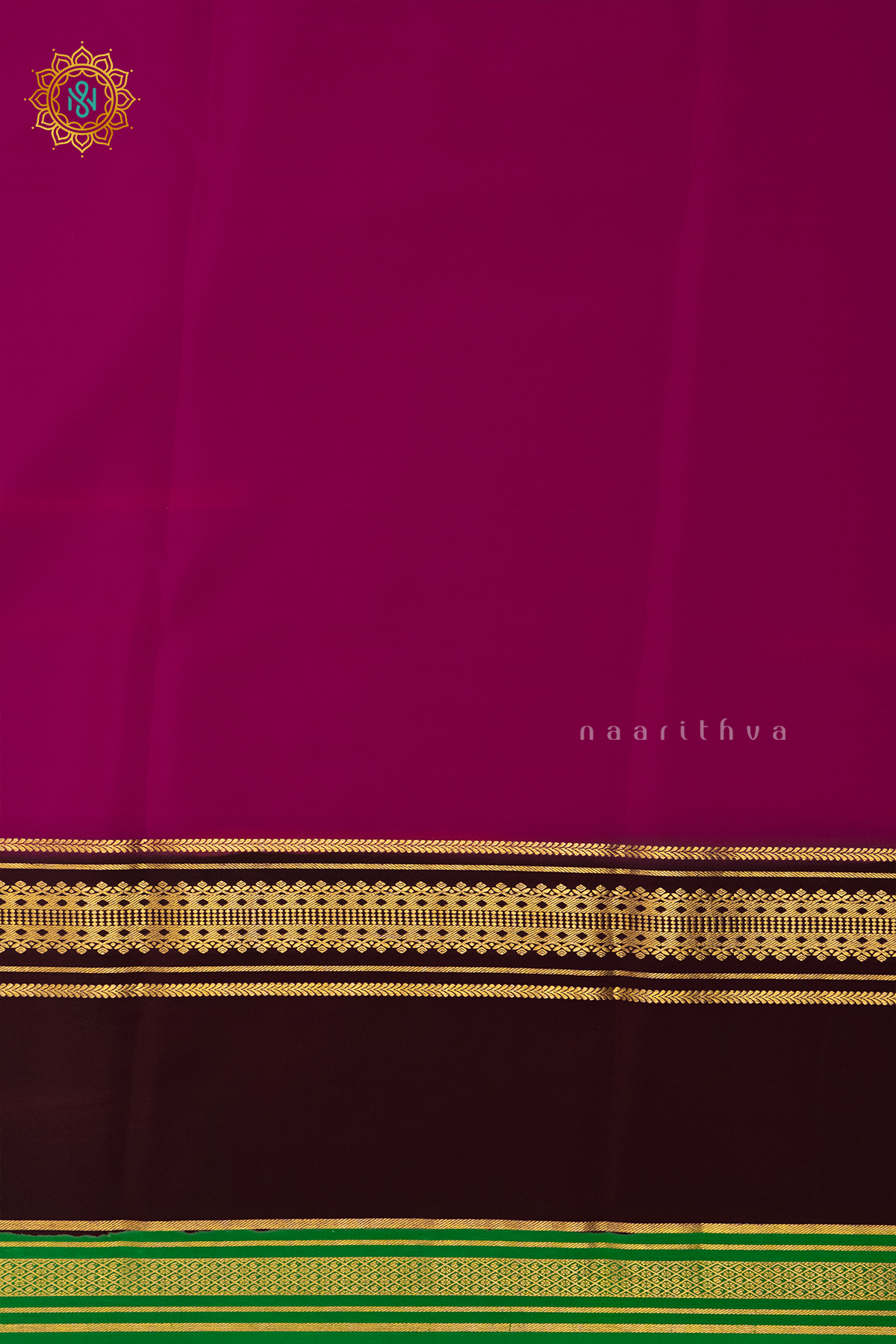 PINK WITH BROWN & GREEN - PURE MYSORE CREPE SILK