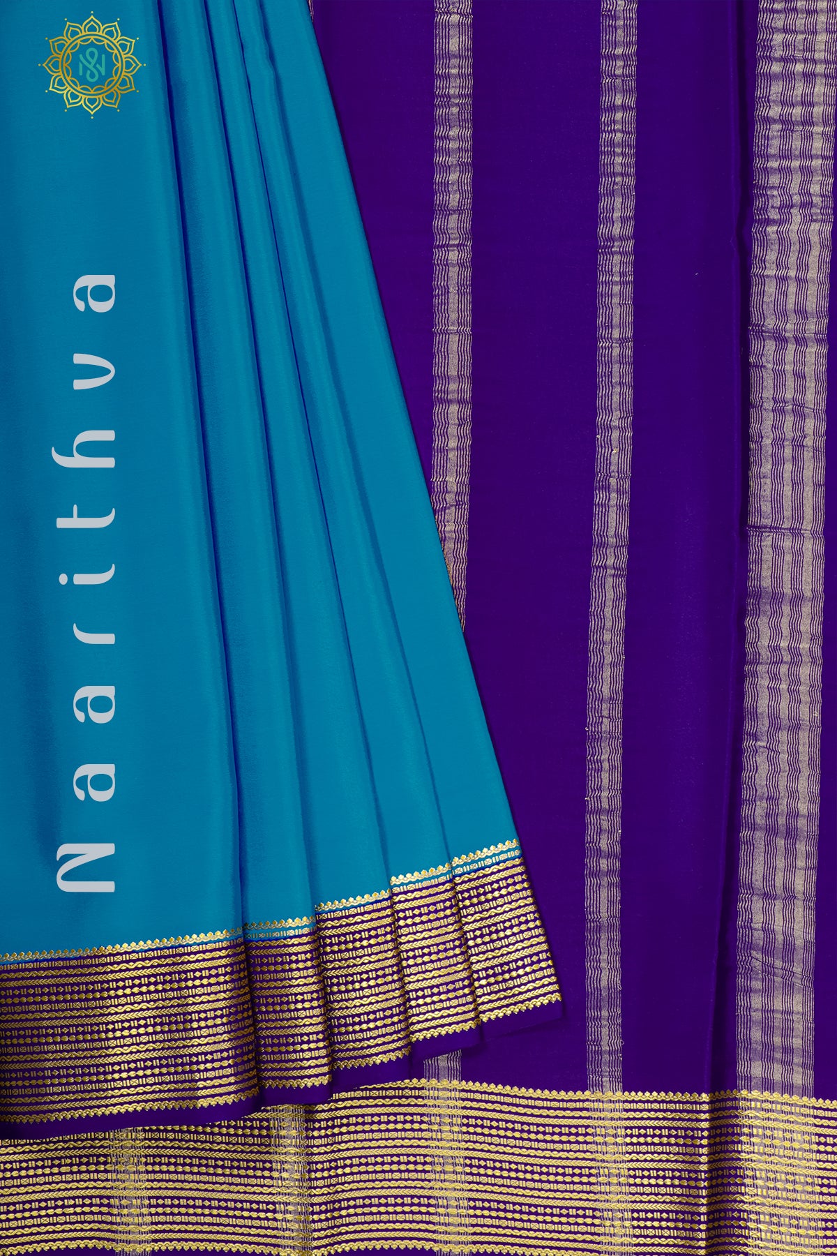 BLUE WITH NVAY BLUE - MYSORE CREPE SILK