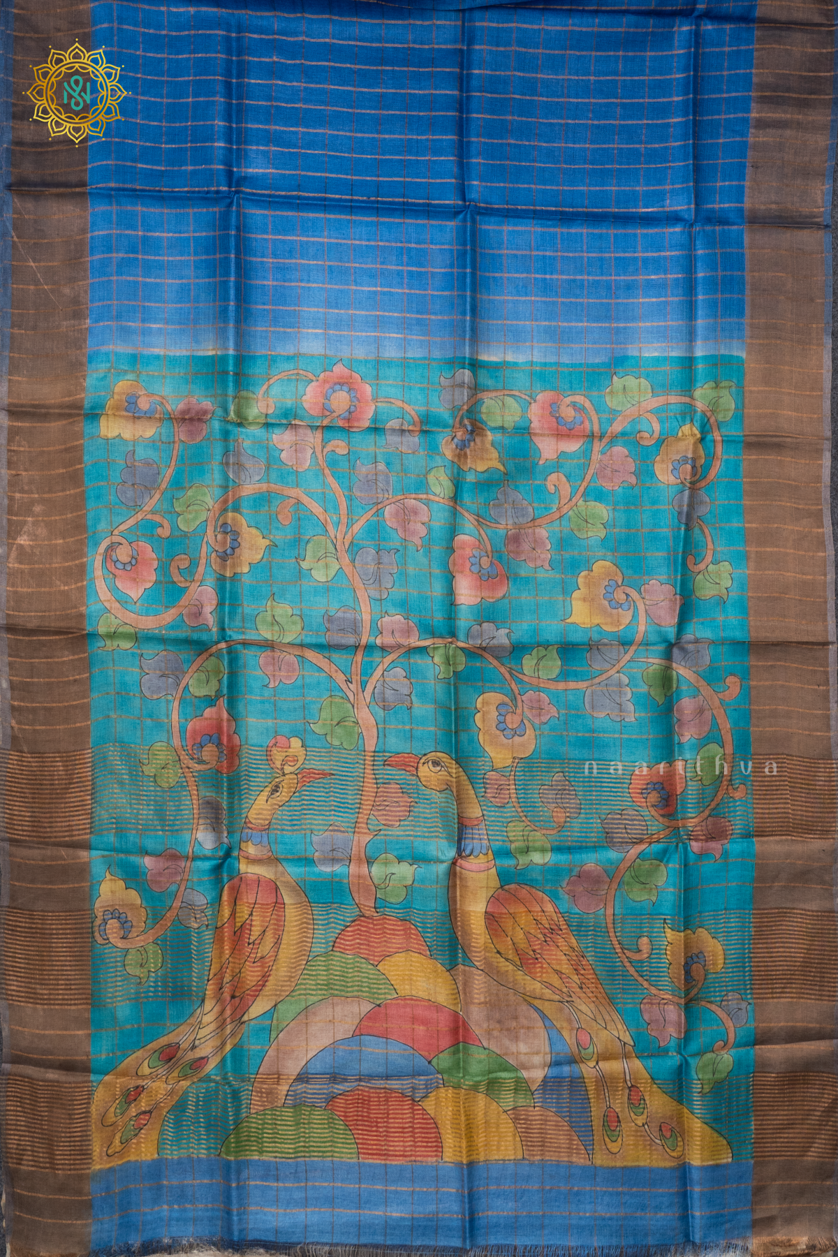 BLUE WITH AQUA BLUE - PURE TUSSAR SILK