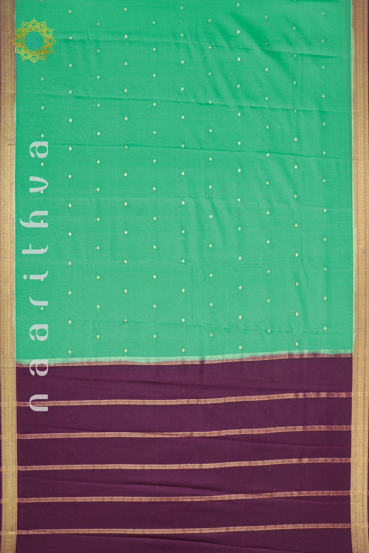 AQUA GREEN WITH WINE - PURE MYSORE CREPE SILK