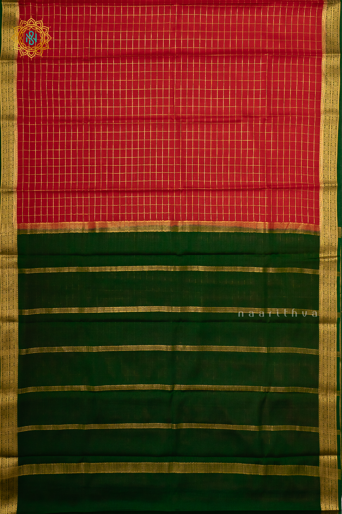 ORANGE WITH GREEN - PURE MYSORE CREPE SILK